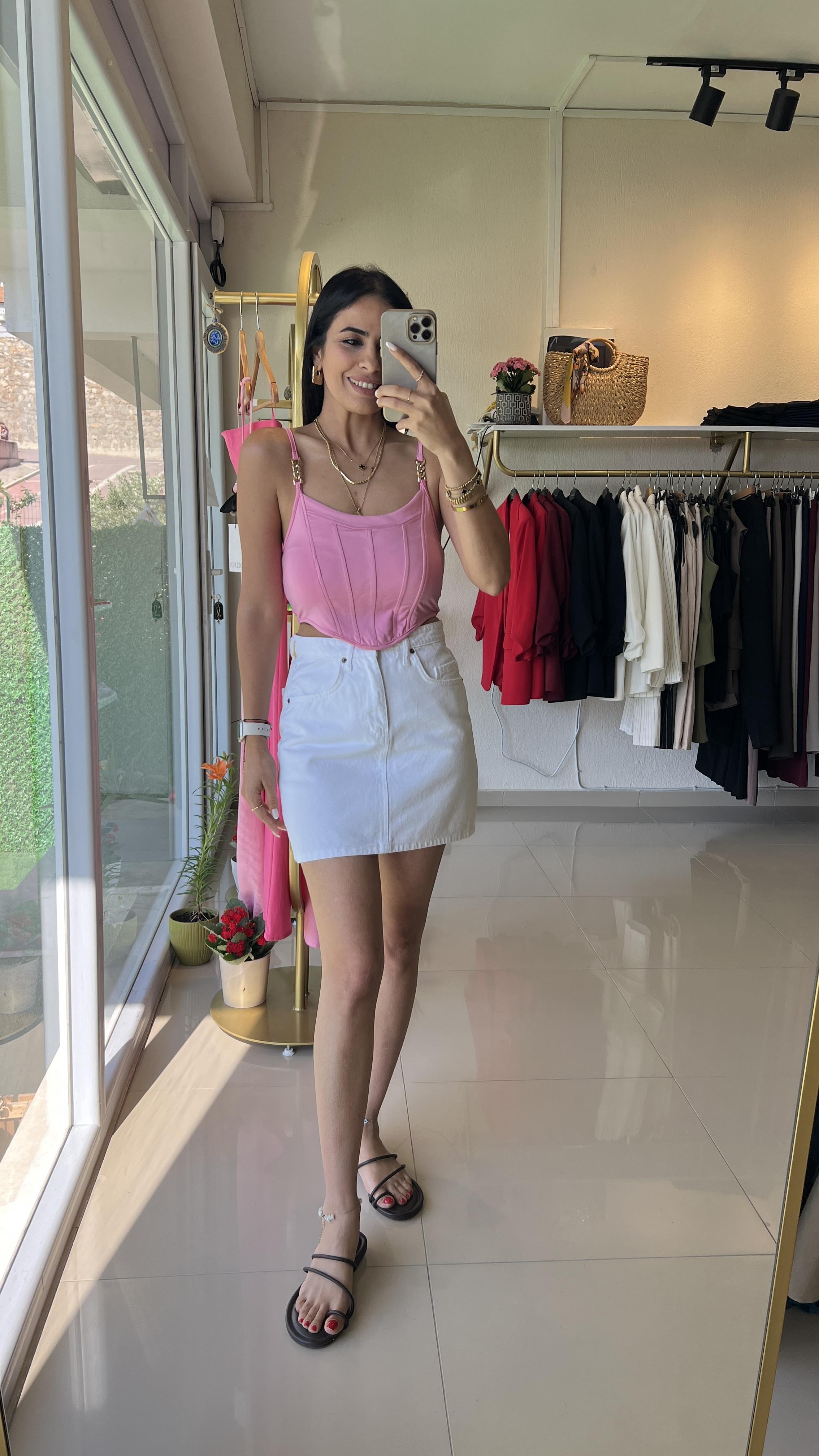16156 ÖRME ASKILI CROP PEMBE