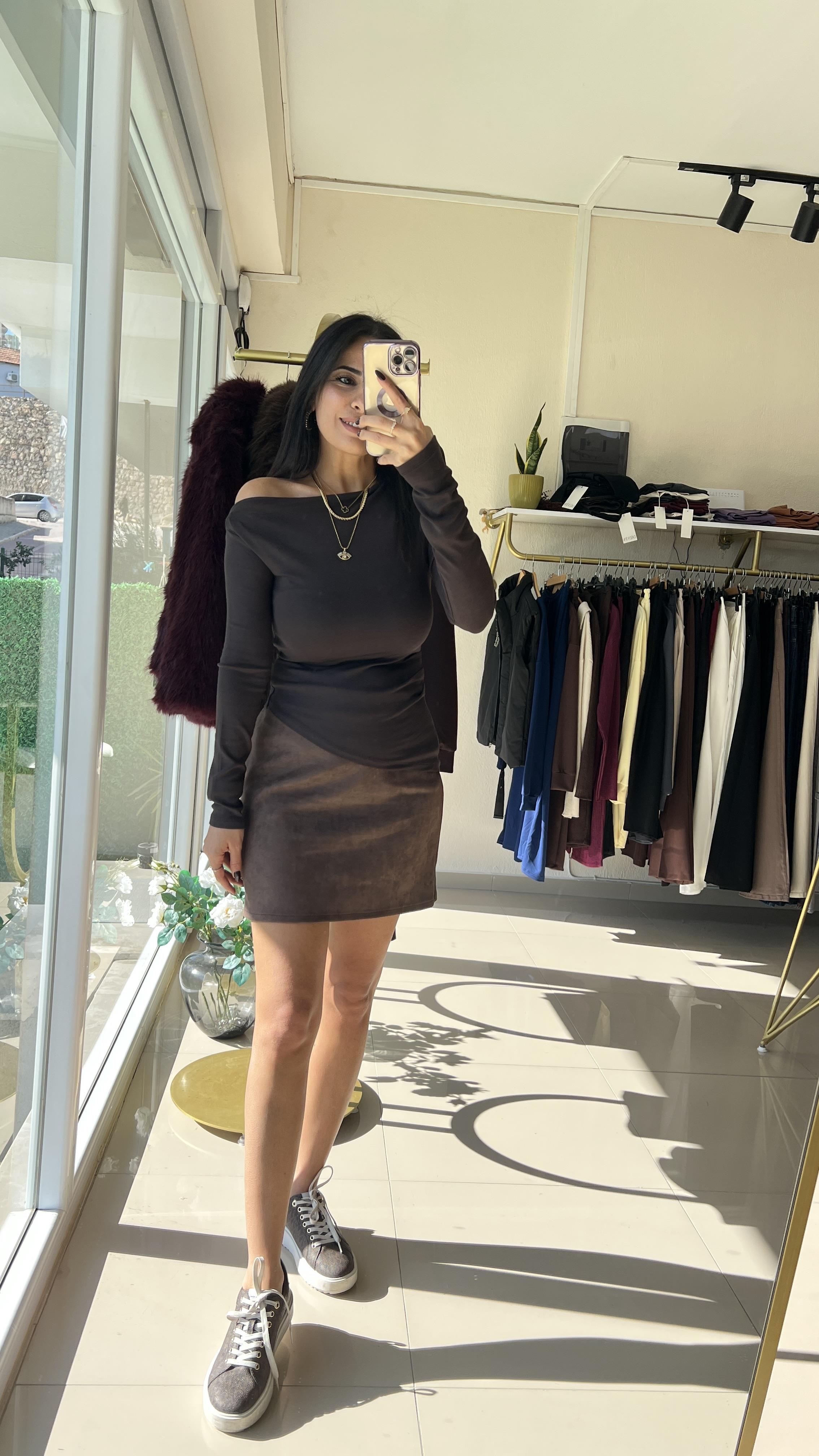 16527 YANDAN BÜZGÜLÜ BLUZ KAHVE