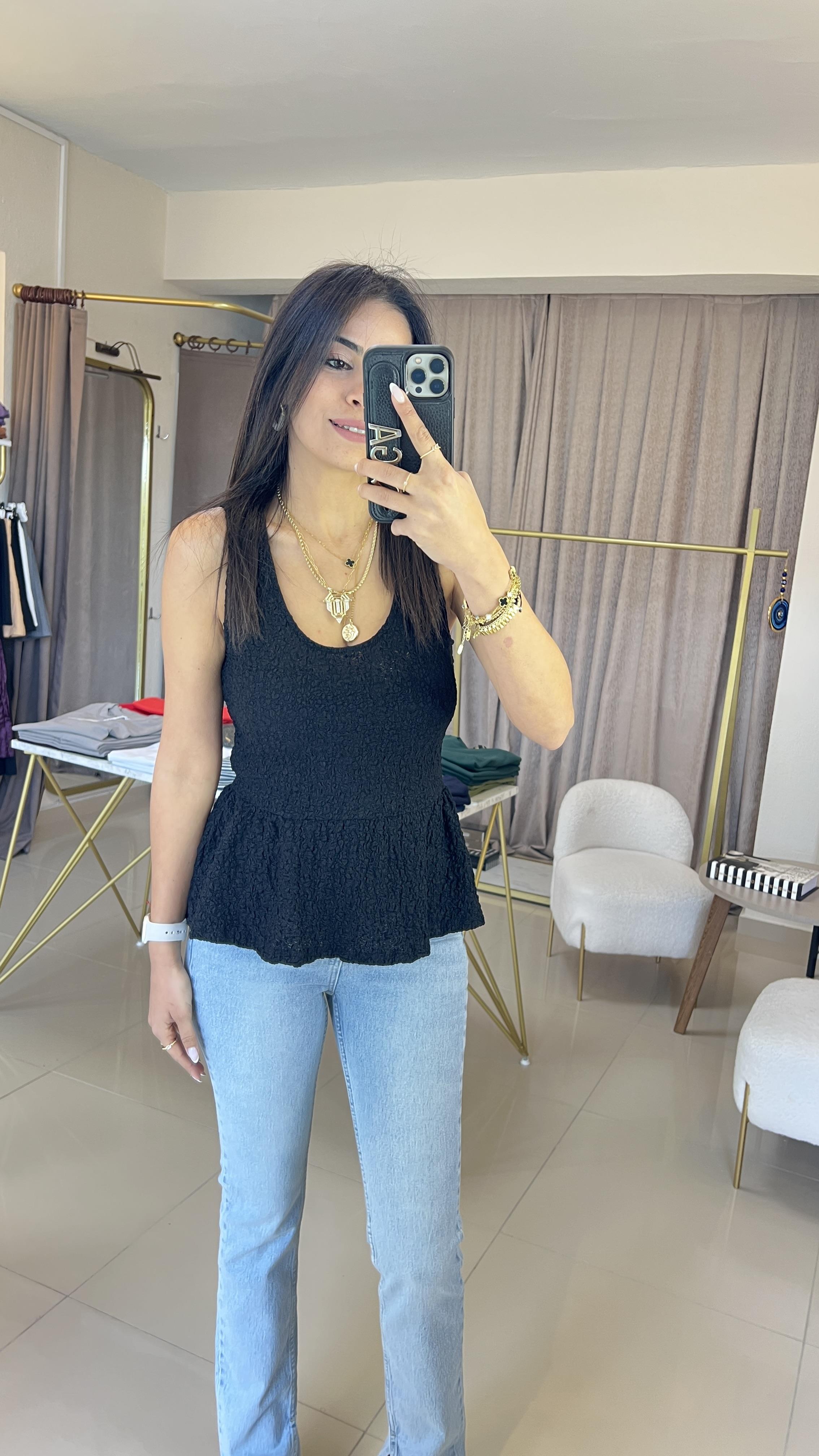 20984 PEPLUM DANTEL BLUZ SİYAH