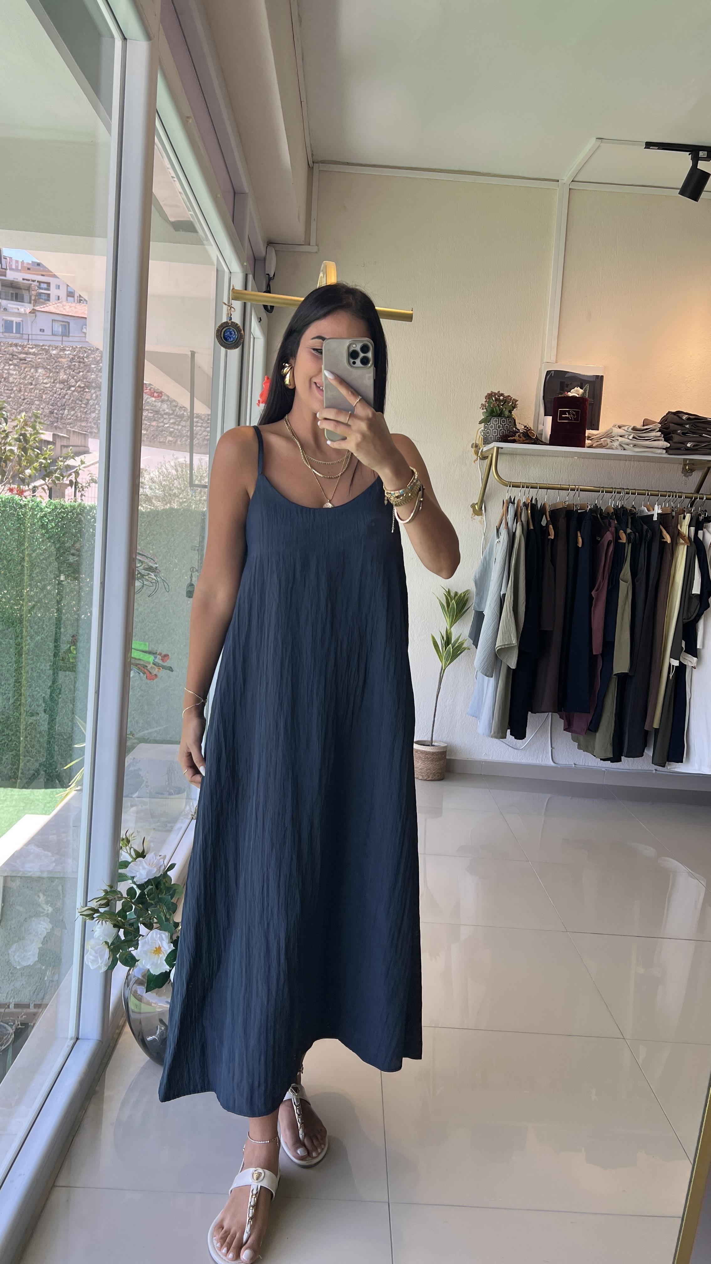 258203 ASKILI ELBİSE LACİVERT