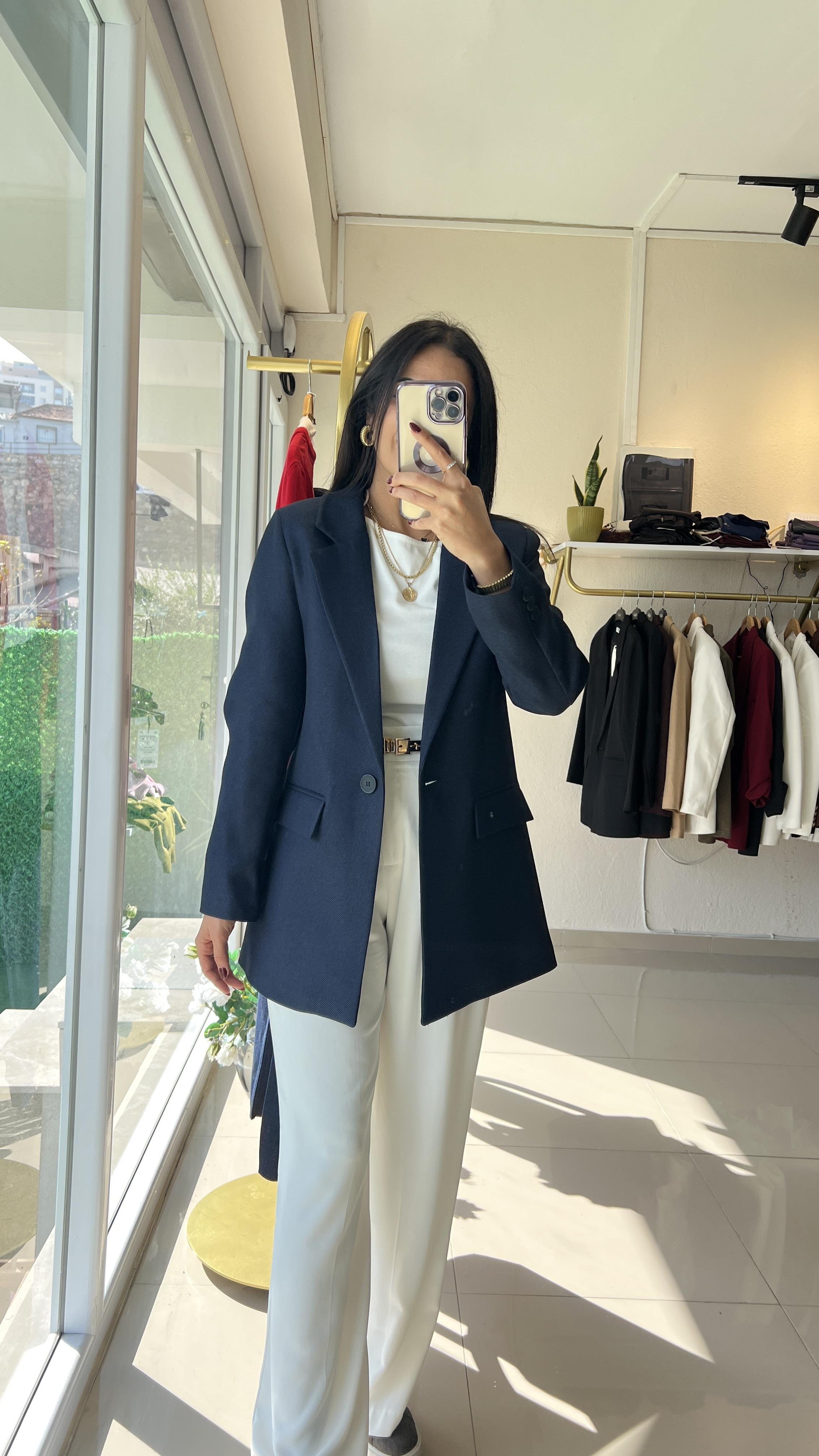3133 TEK DÜĞME YÜN EFEKT BLAZER LACİVERT