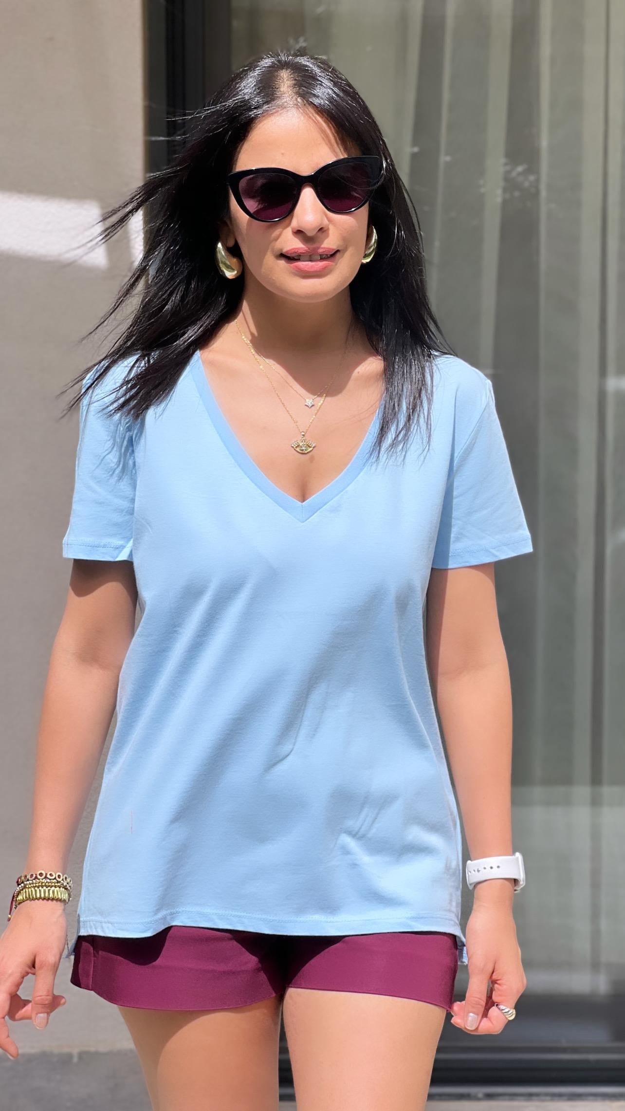 3470 V Yaka Tshirt Bebe Mavi