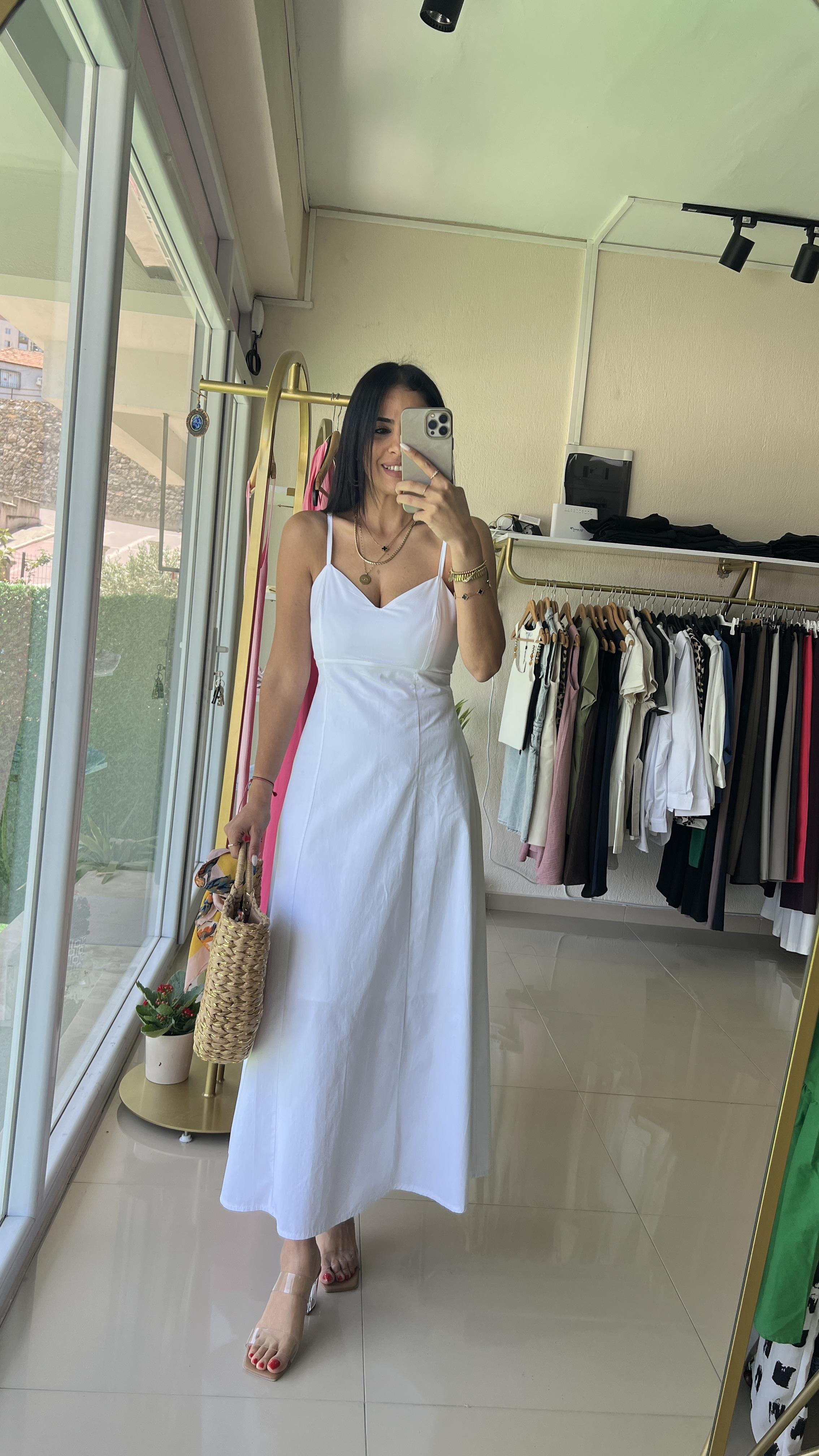 34995  İÇİ ASTARLI AYARLANABİLİR ASKILI POPLİN ELBİSE 