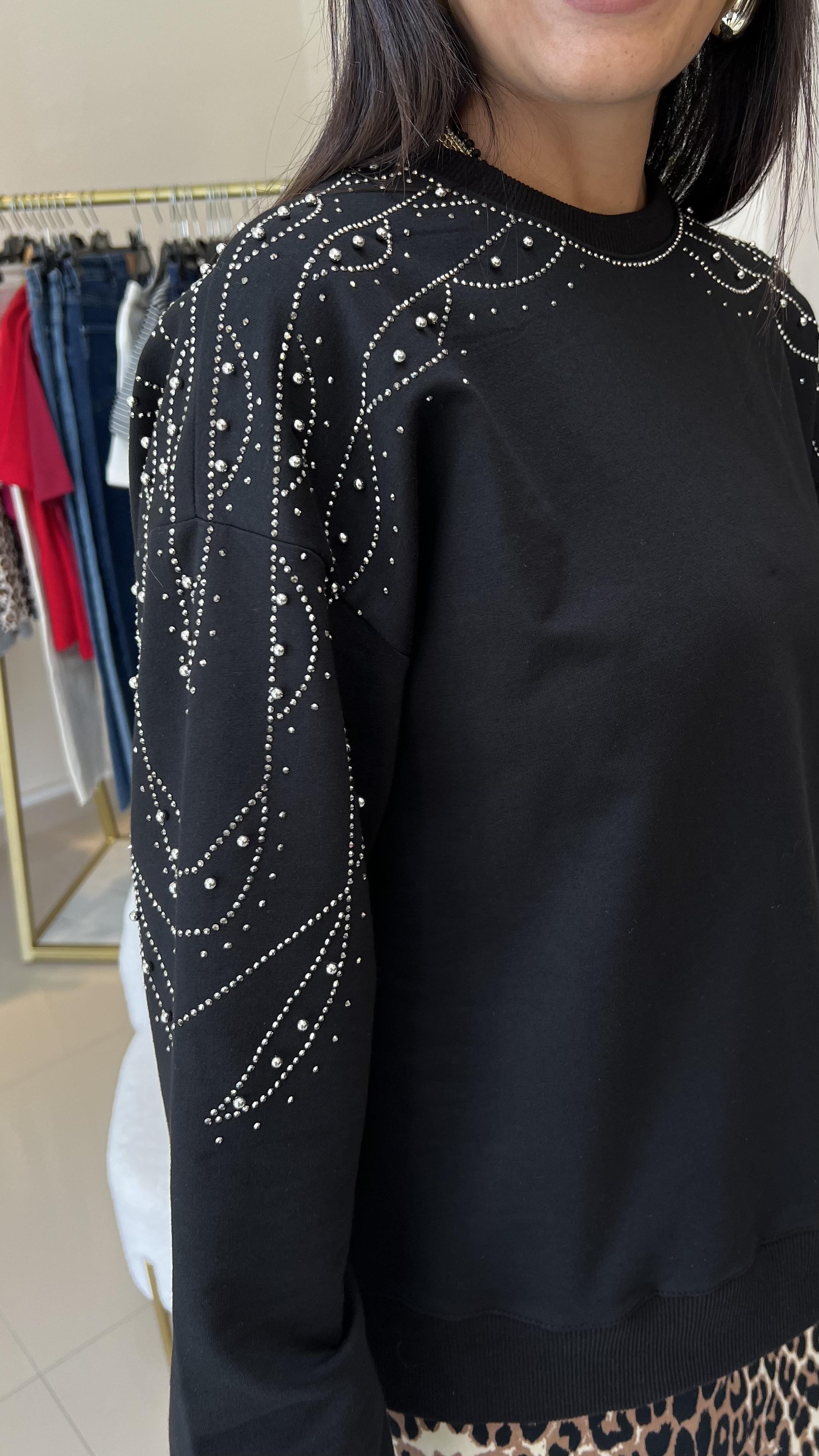 35305 MARKA MODEL TAŞLI SWEAT SİYAH
