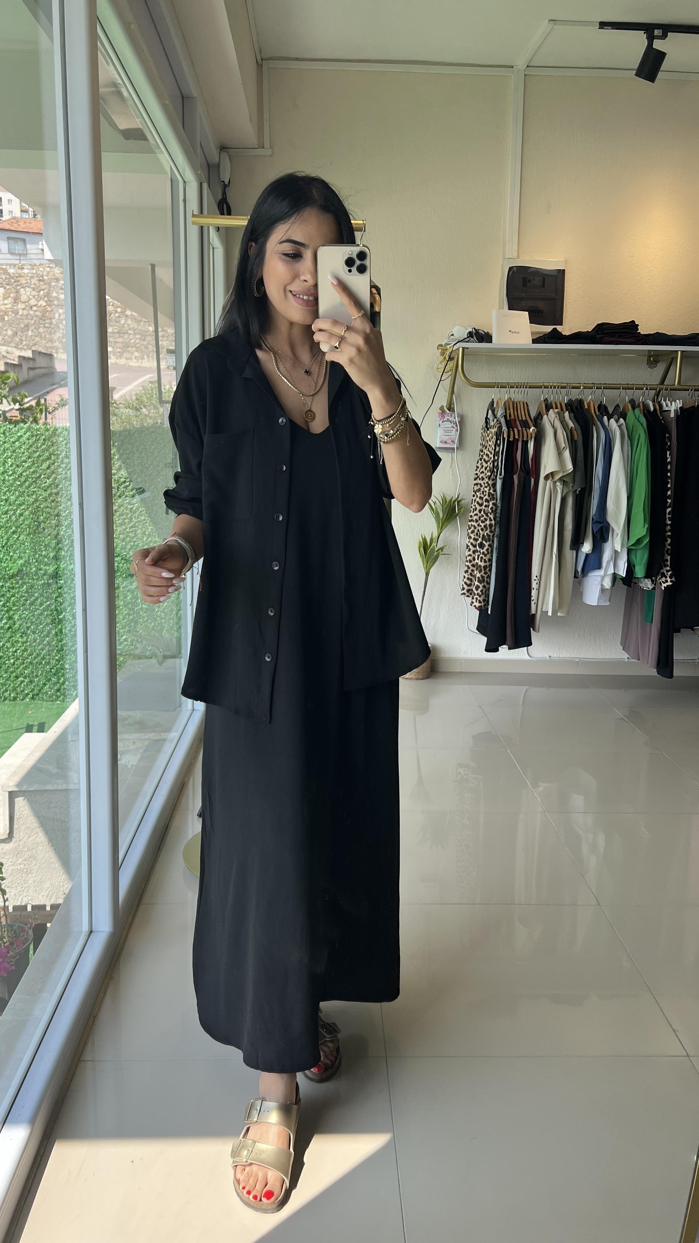 35972 AYROBİN GÖMLEK ELBİSE TAKIM SİYAH