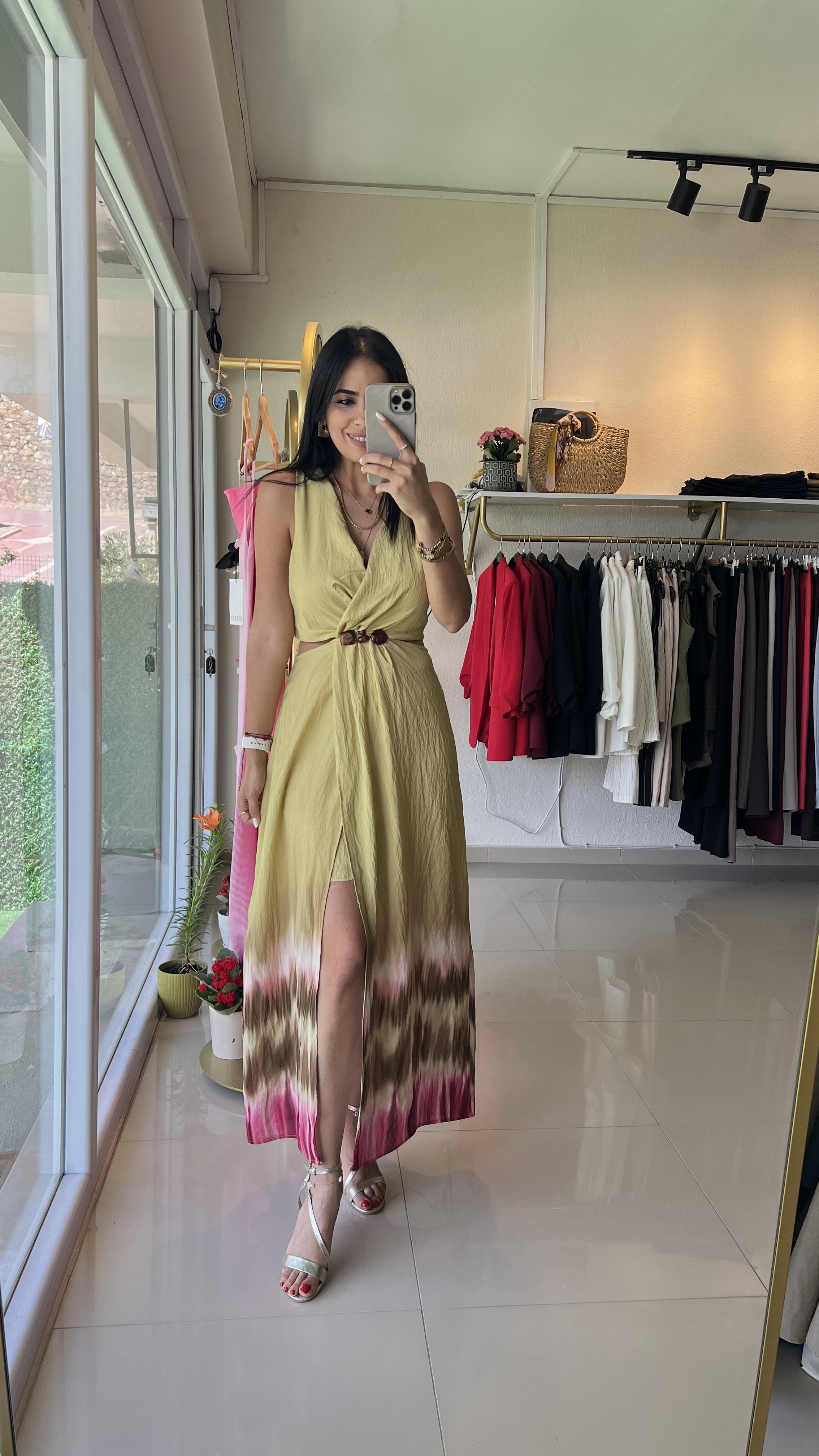 36001 BONCUK DETAYLI ELBİSE 