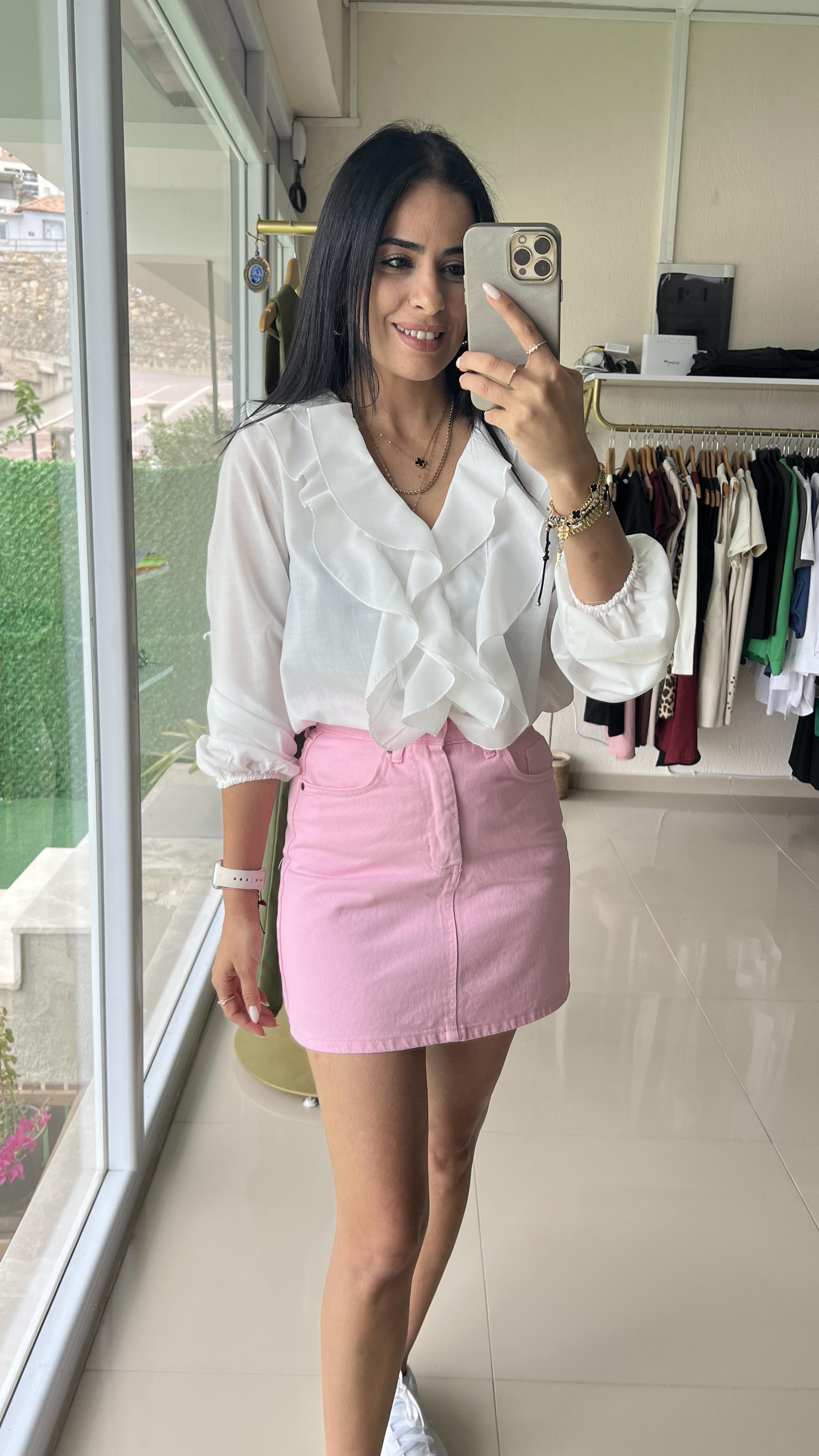 36234 ORJİNAL MODEL ÖNÜ FIRFIRLI VOLANLI GÖMLEK BEYAZ