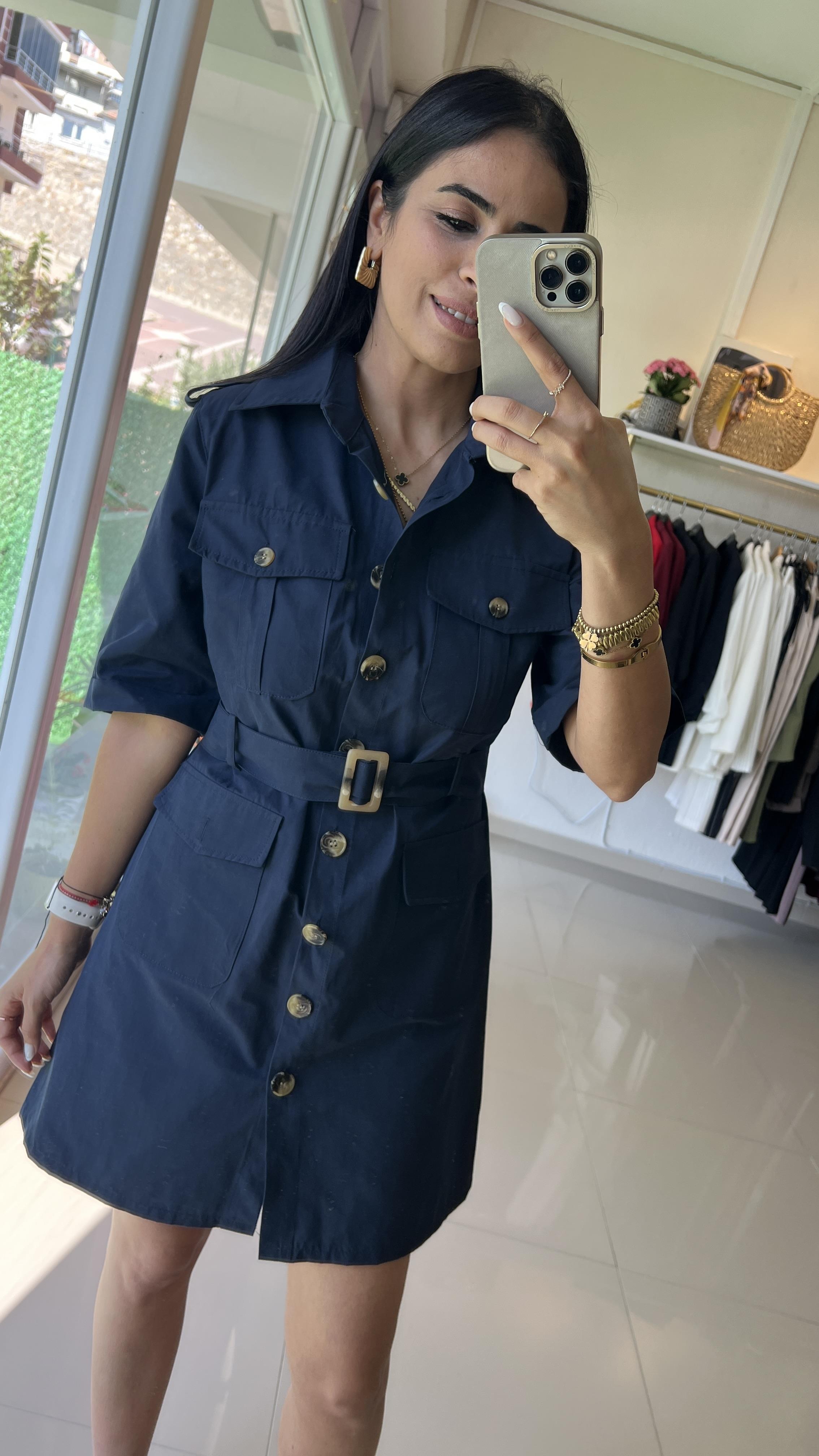 36329 DÜĞMELİ MİNİ ELBİSE LACİVERT