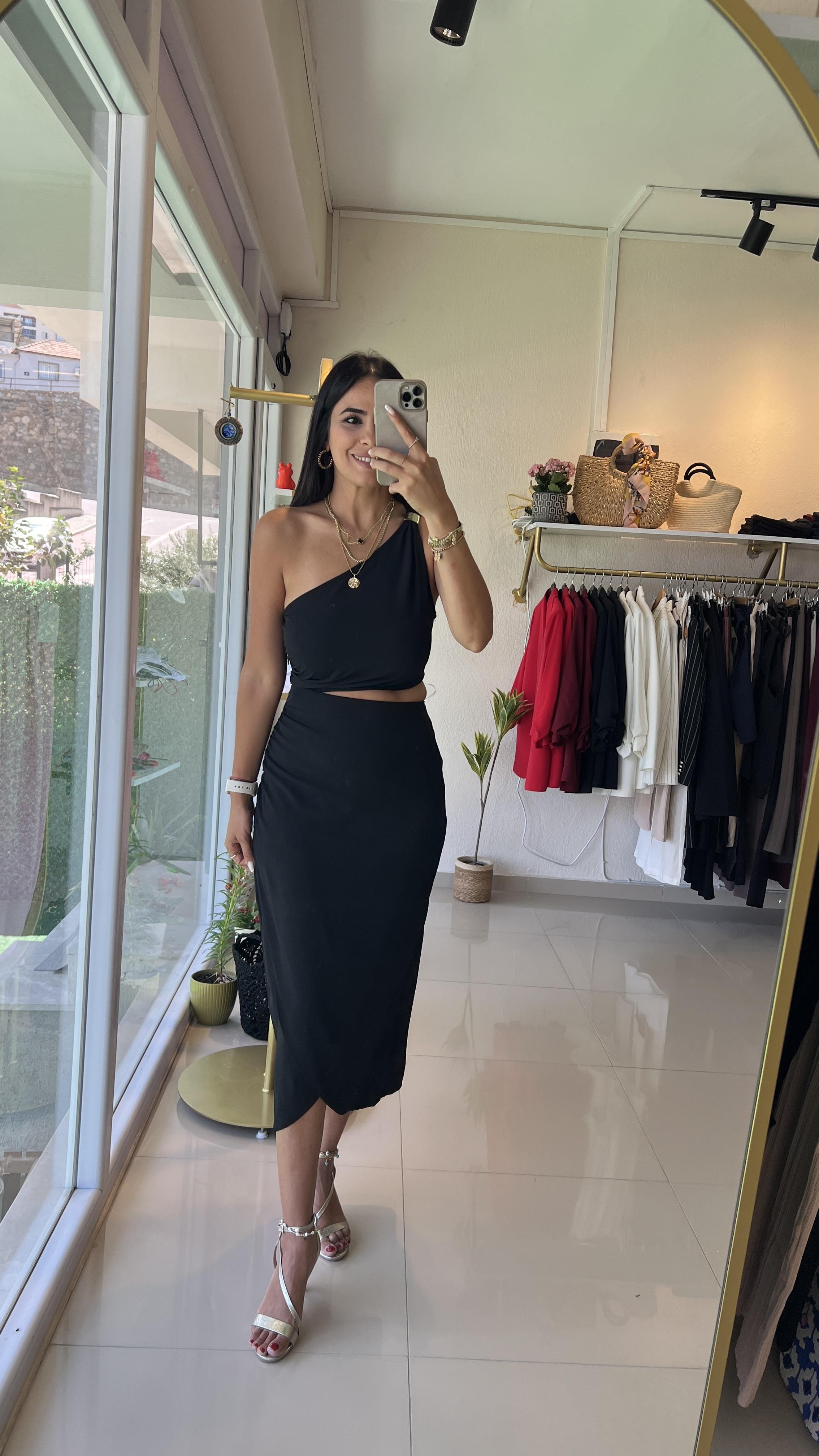 36444 PENCERE DETAYLI ELBİSE SİYAH