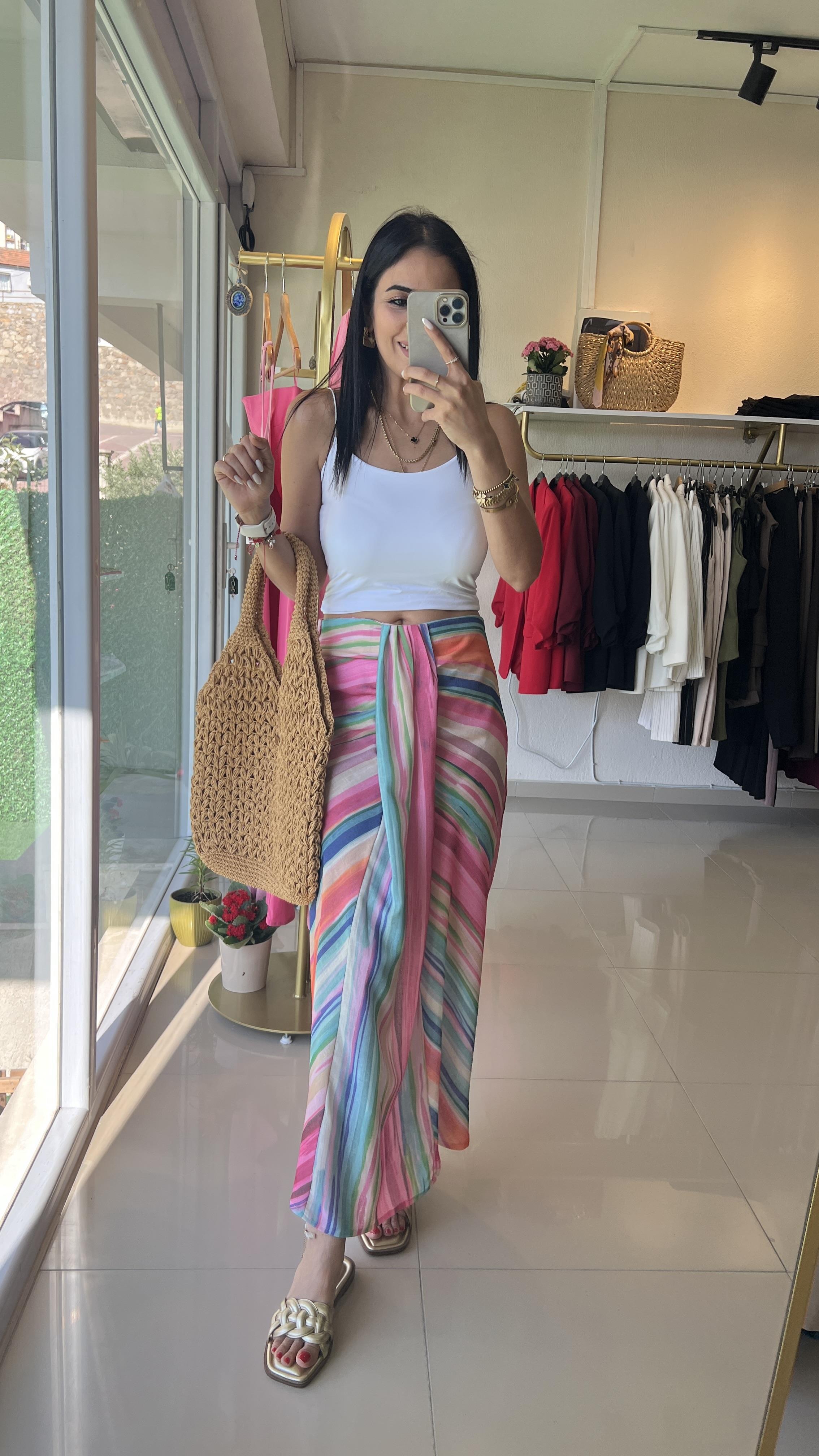 36464 ÖNÜ BÜZGÜLÜ BASKILI KETEN ETEK