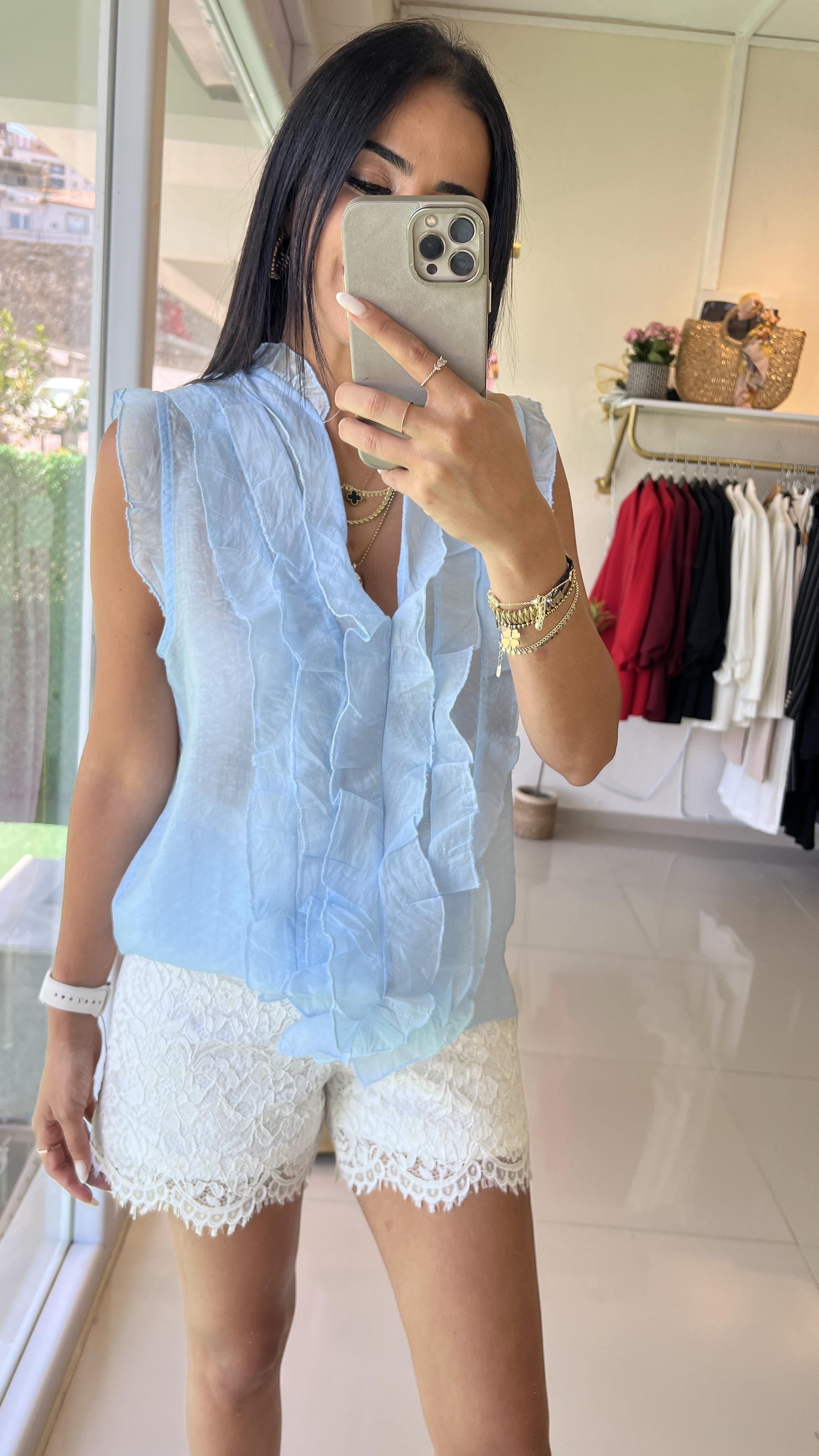 36534 ÖNÜ FIRFIRLI BLUZ MAVİ