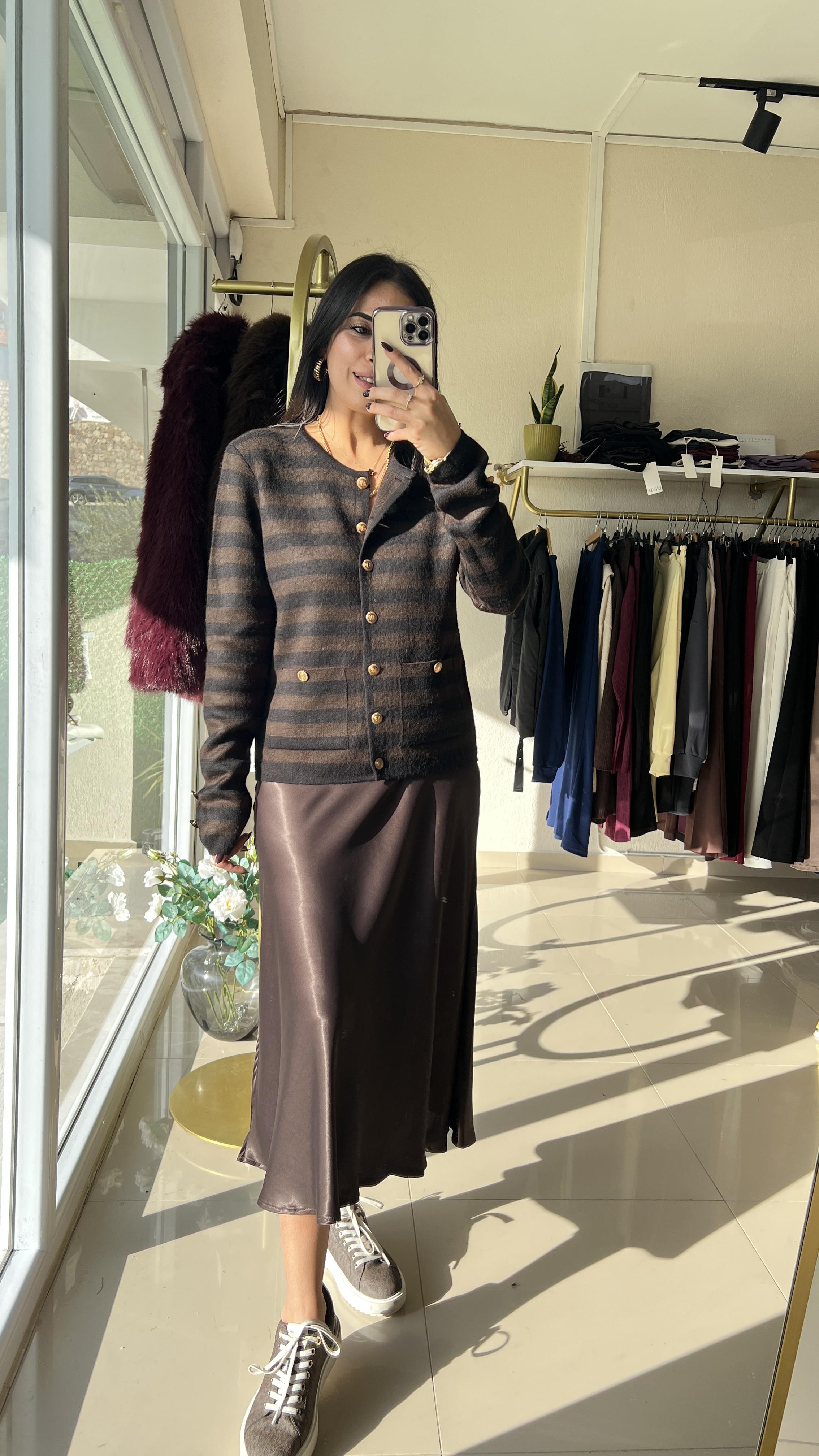 36866 ÇİZGİLİ HIRKA KAHVE