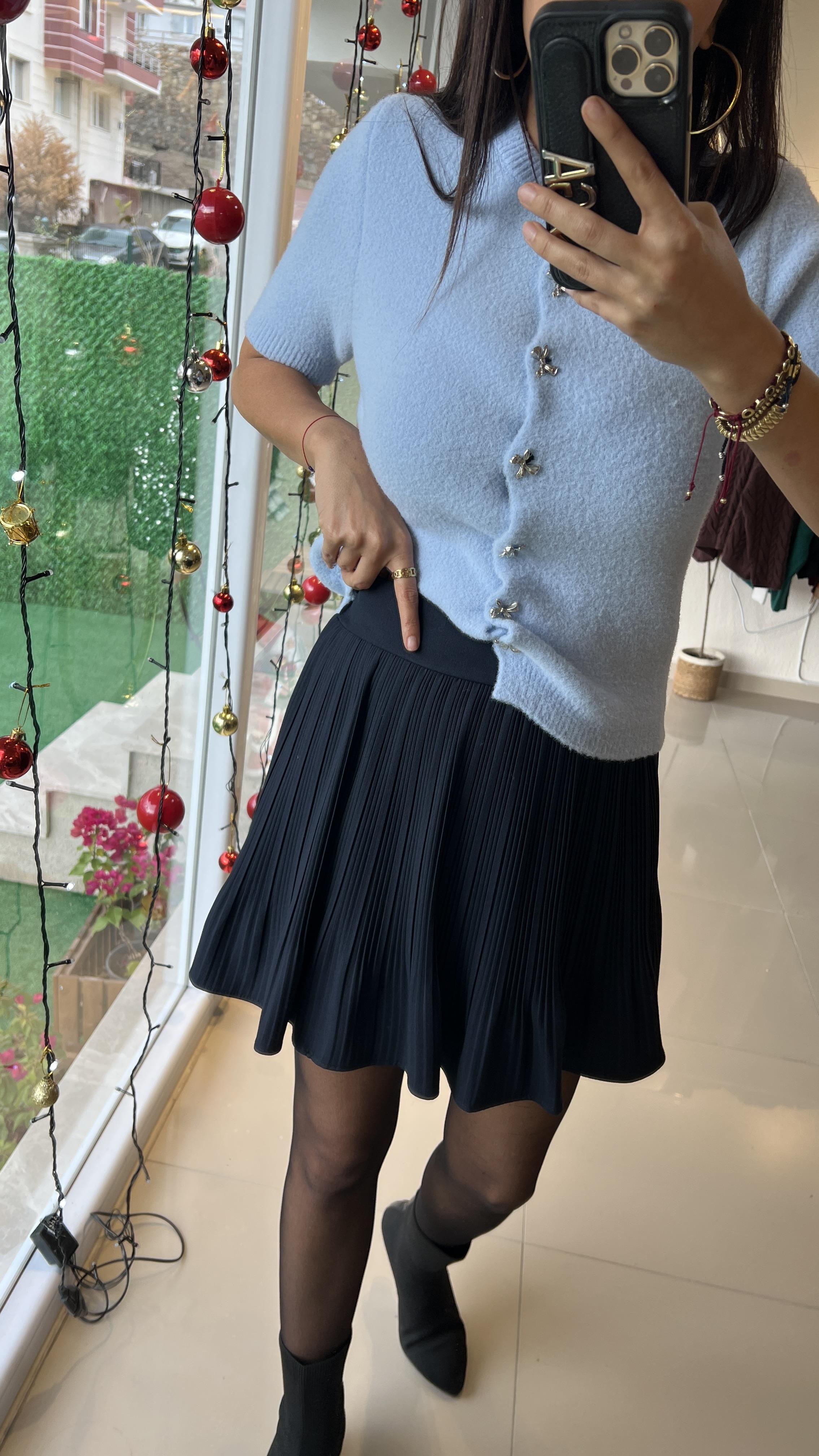 41573 PİLİLİ ŞORT ETEK LACİVERT