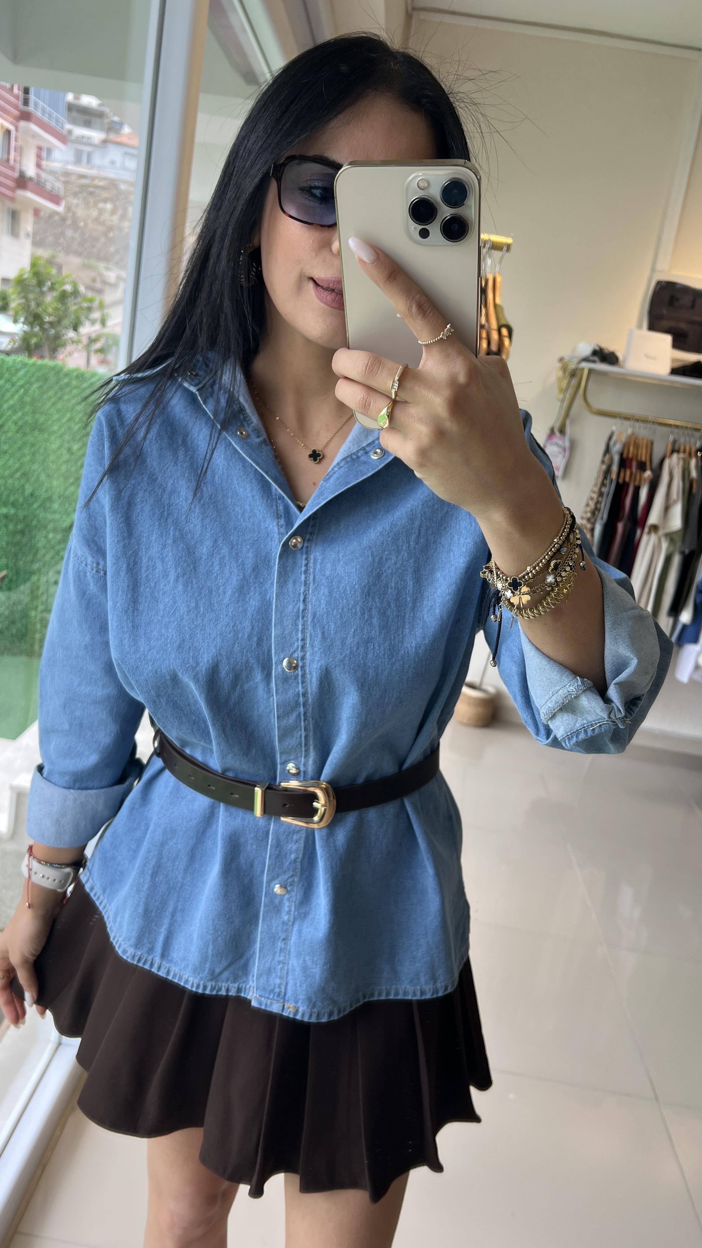 4895 TAŞ YIKALAMALI JEAN GÖMLEK CEKET MAVİ