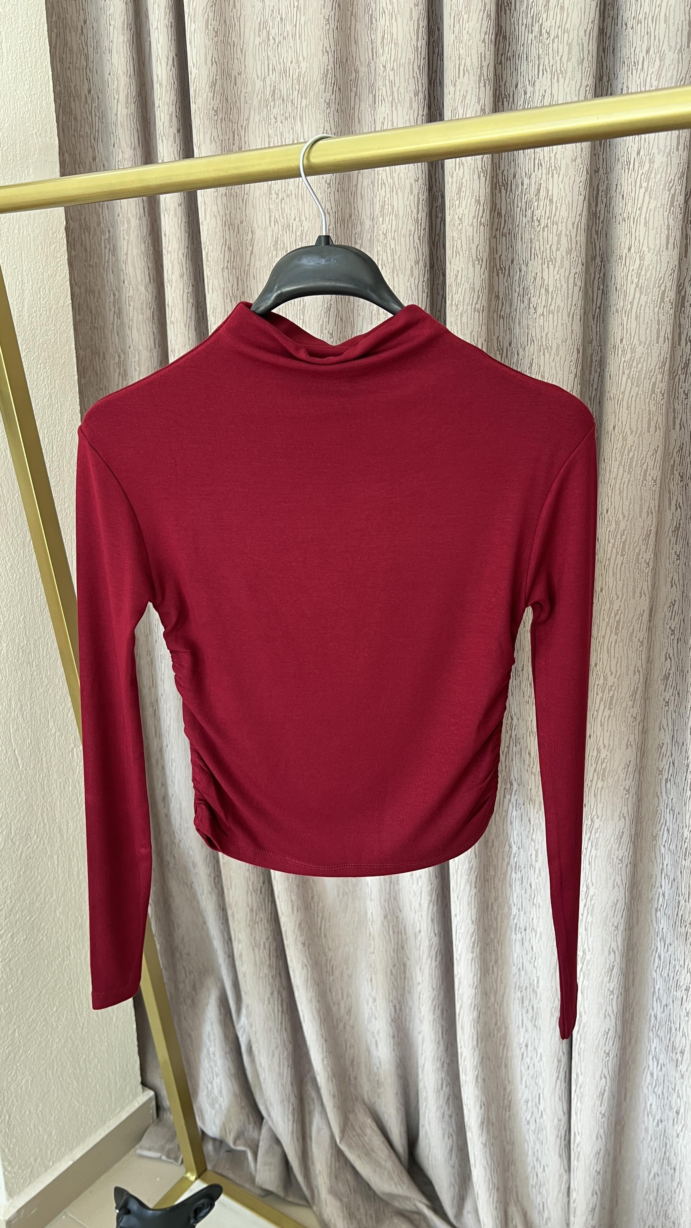 5048 YANDAN BÜZGÜLÜ BLUZ BORDO