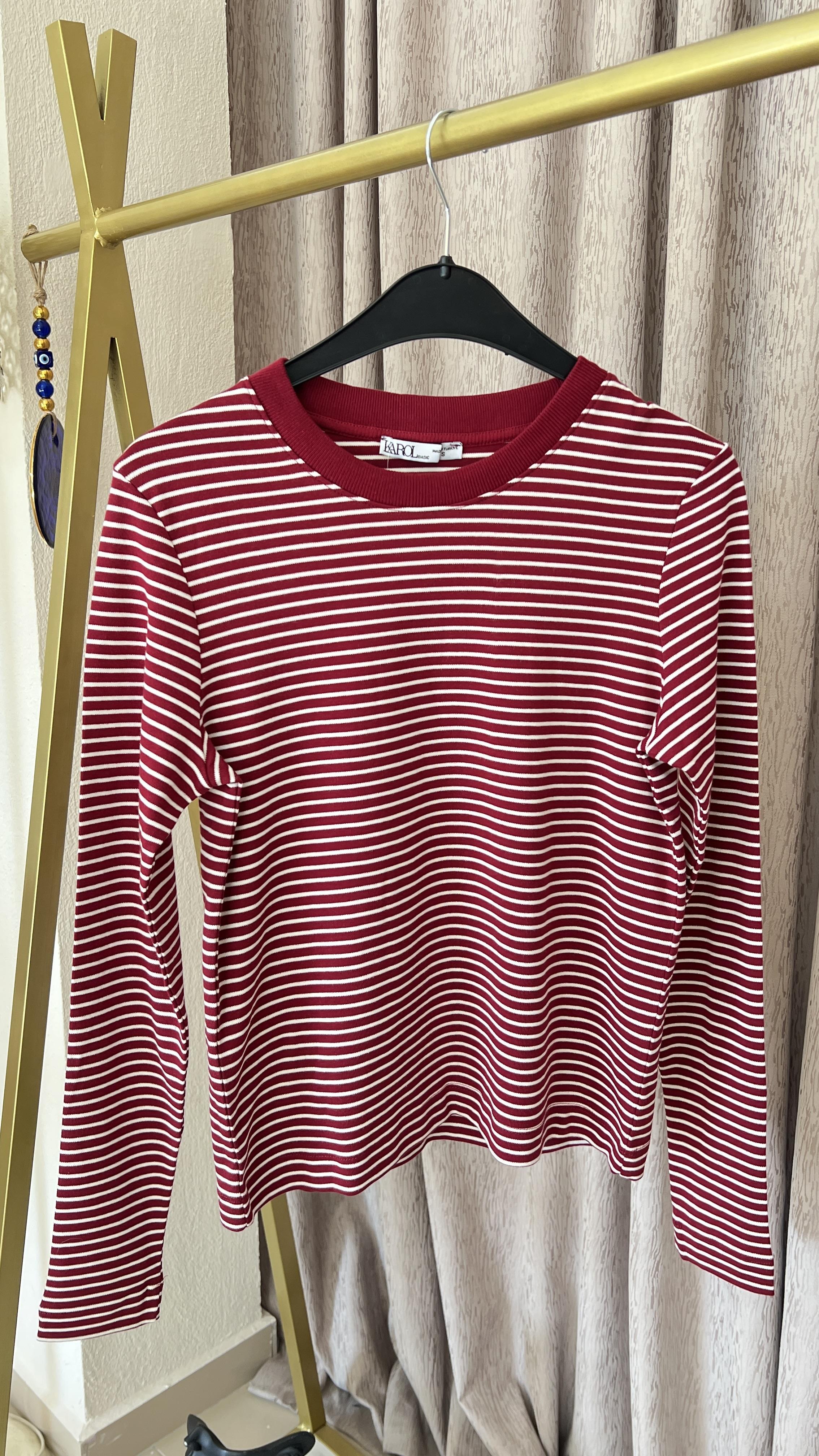 6001 BORDO BEYAZ ÇİZGİLİ BLUZ