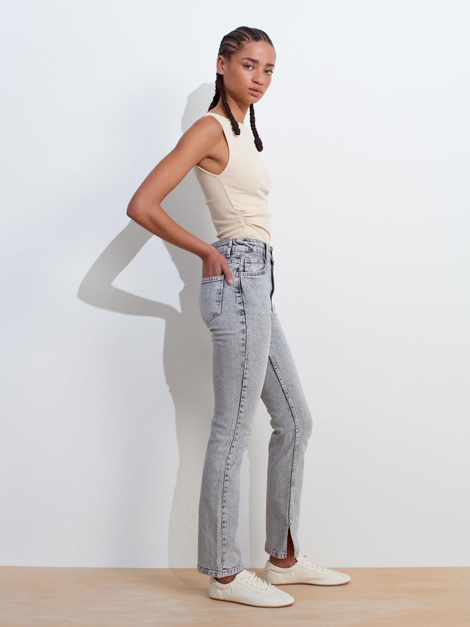 71793 YANI YIRTMAÇLI COMFORT LİKRALI PANTOLON GRİ