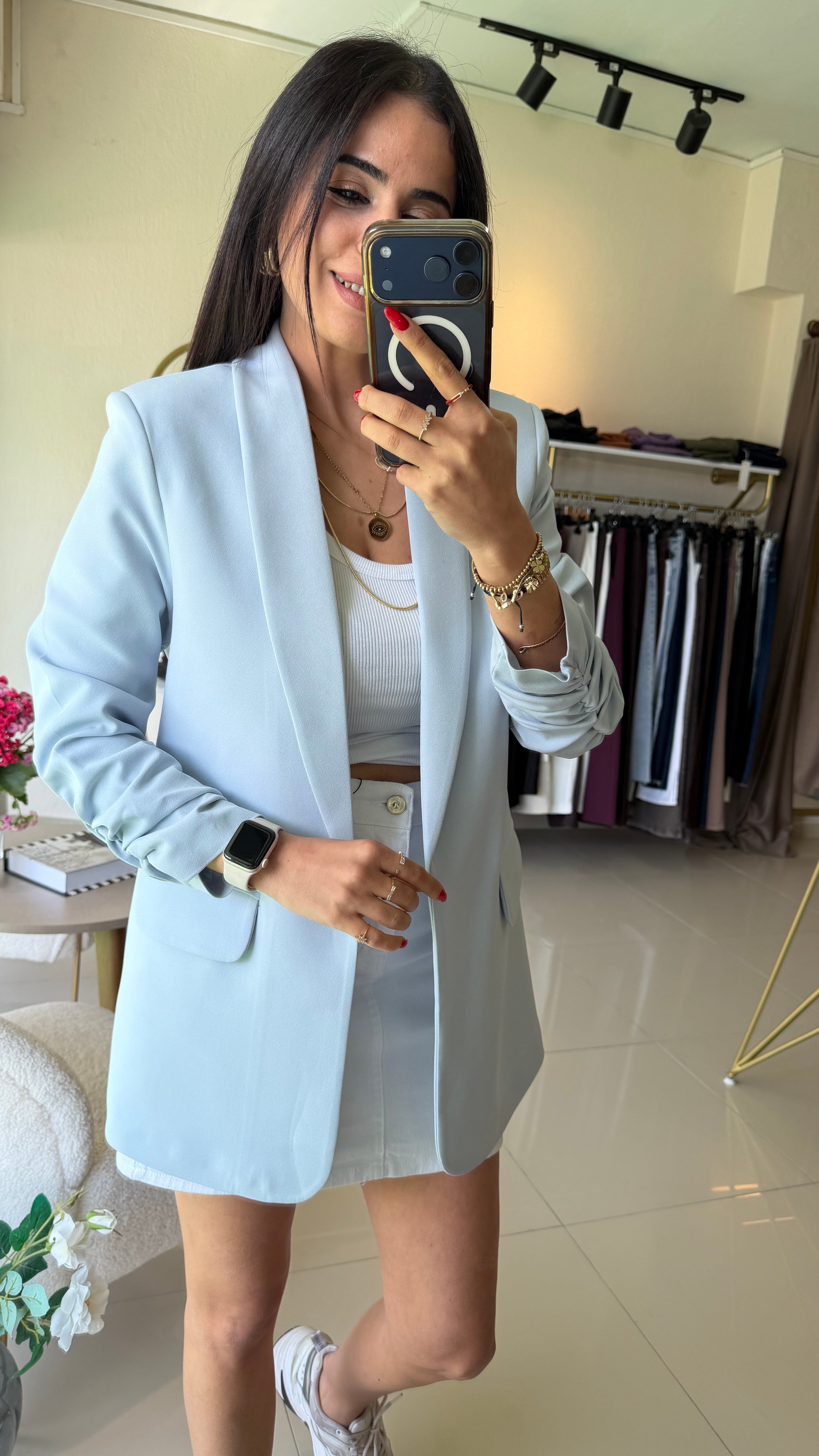 777 KOLU BÜZGÜ DETAY BLAZER BEBE MAVİ