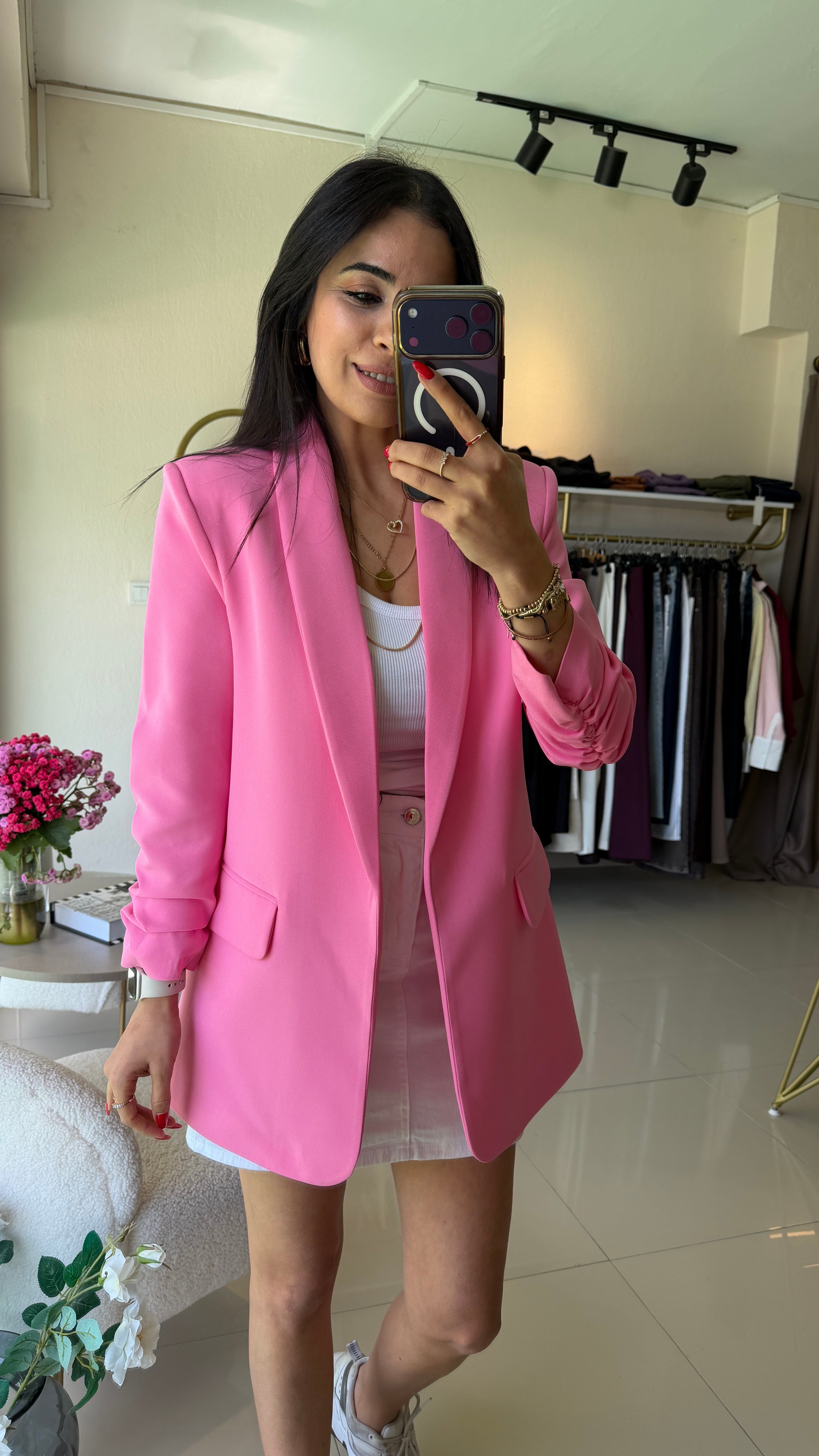 777 KOLU BÜZGÜ DETAY BLAZER PEMBE 