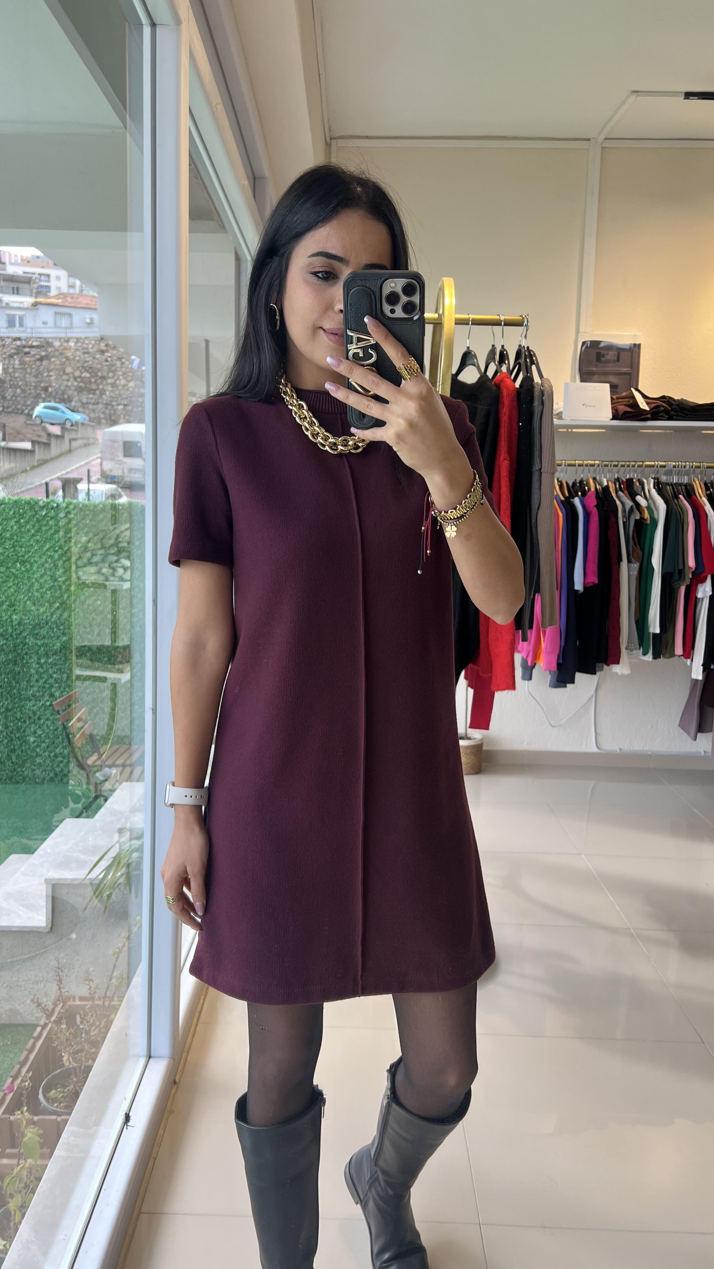 90810 YUMUŞAK MİNİ ELBİSE BORDO