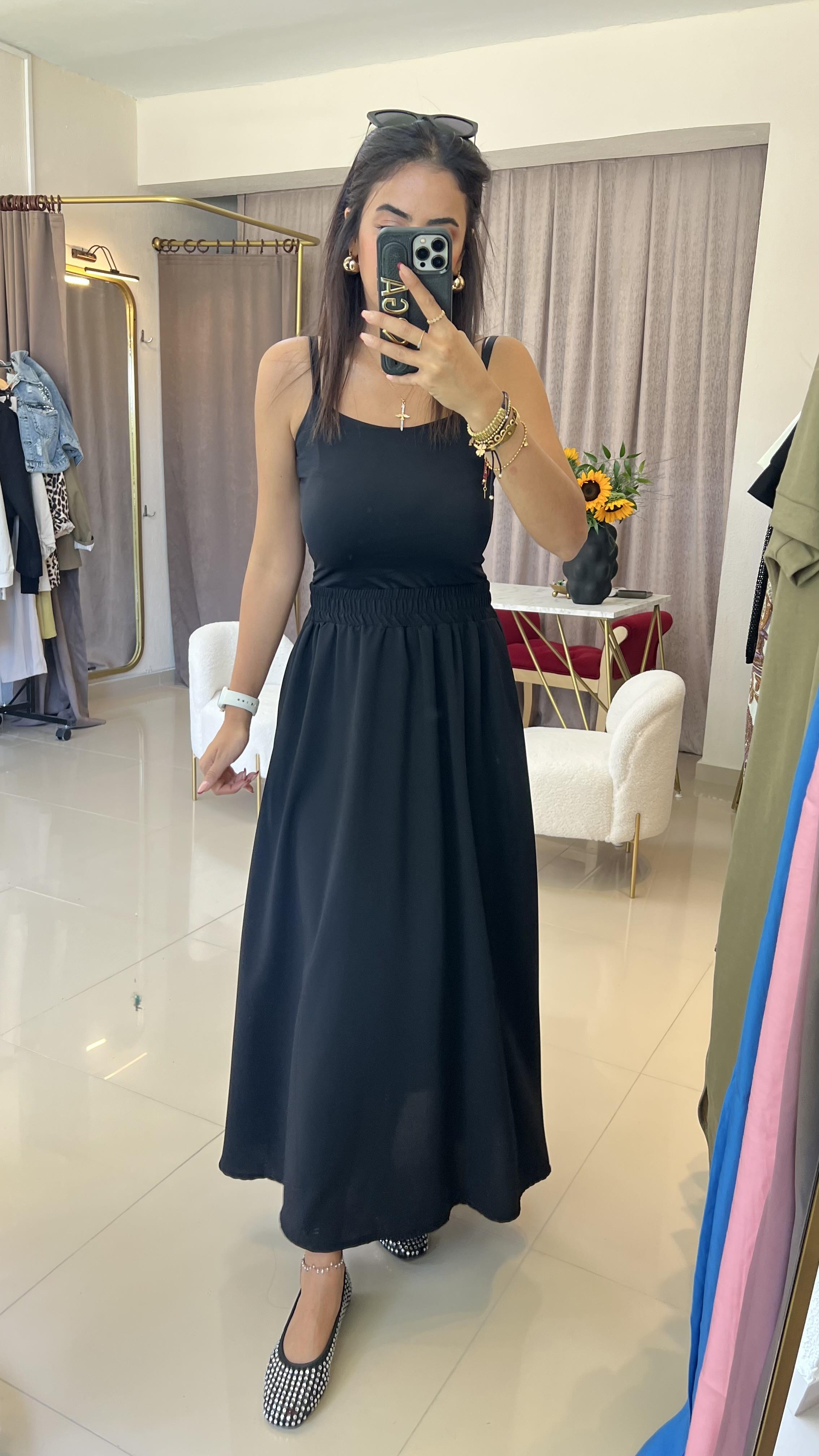 BELİ LASTİK DETAYLI MİDİ ETEK