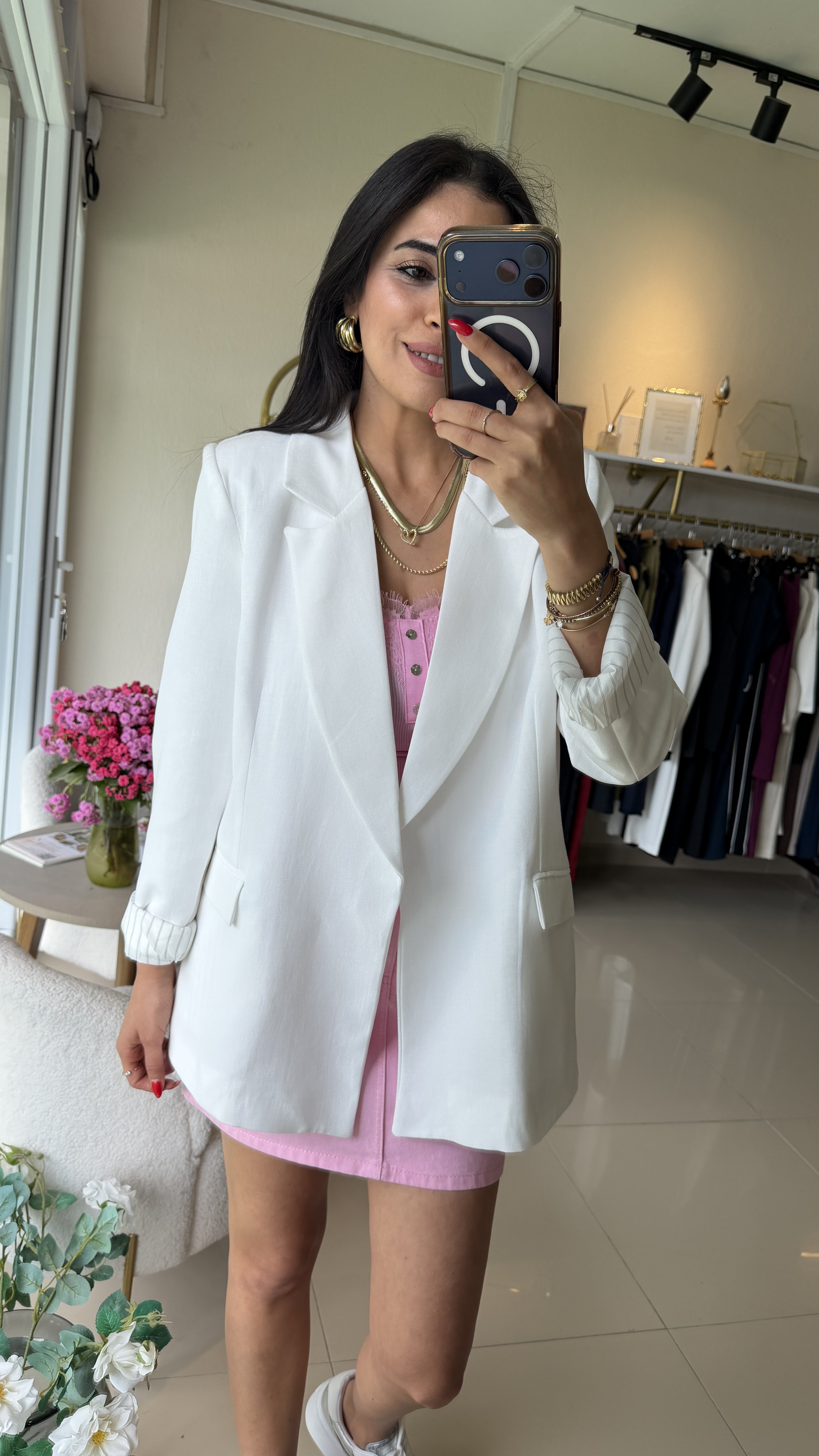 KETEN ASTARLI BLAZER CEKET BEYAZ