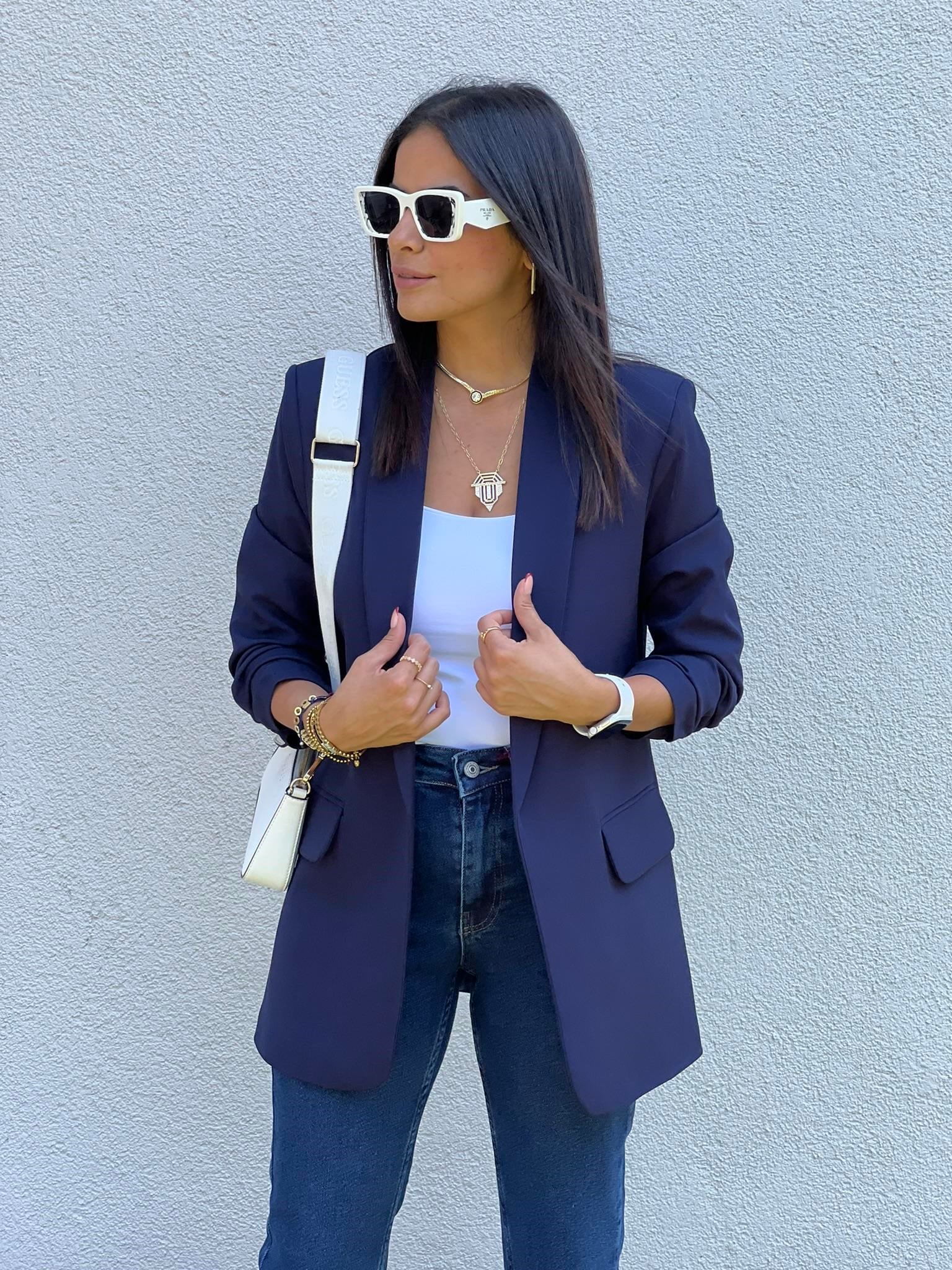 KOLU BÜZGÜ DETAYLI BLAZER LACİVERT