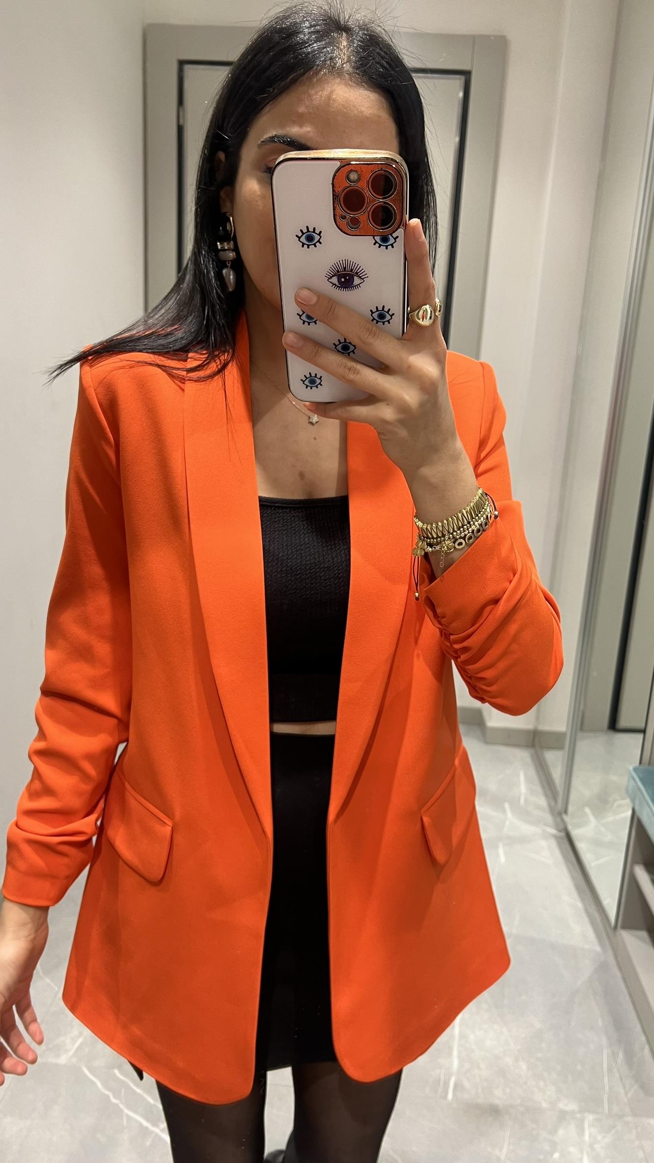 KOLU BÜZGÜ DETAYLI BLAZER ORANGE