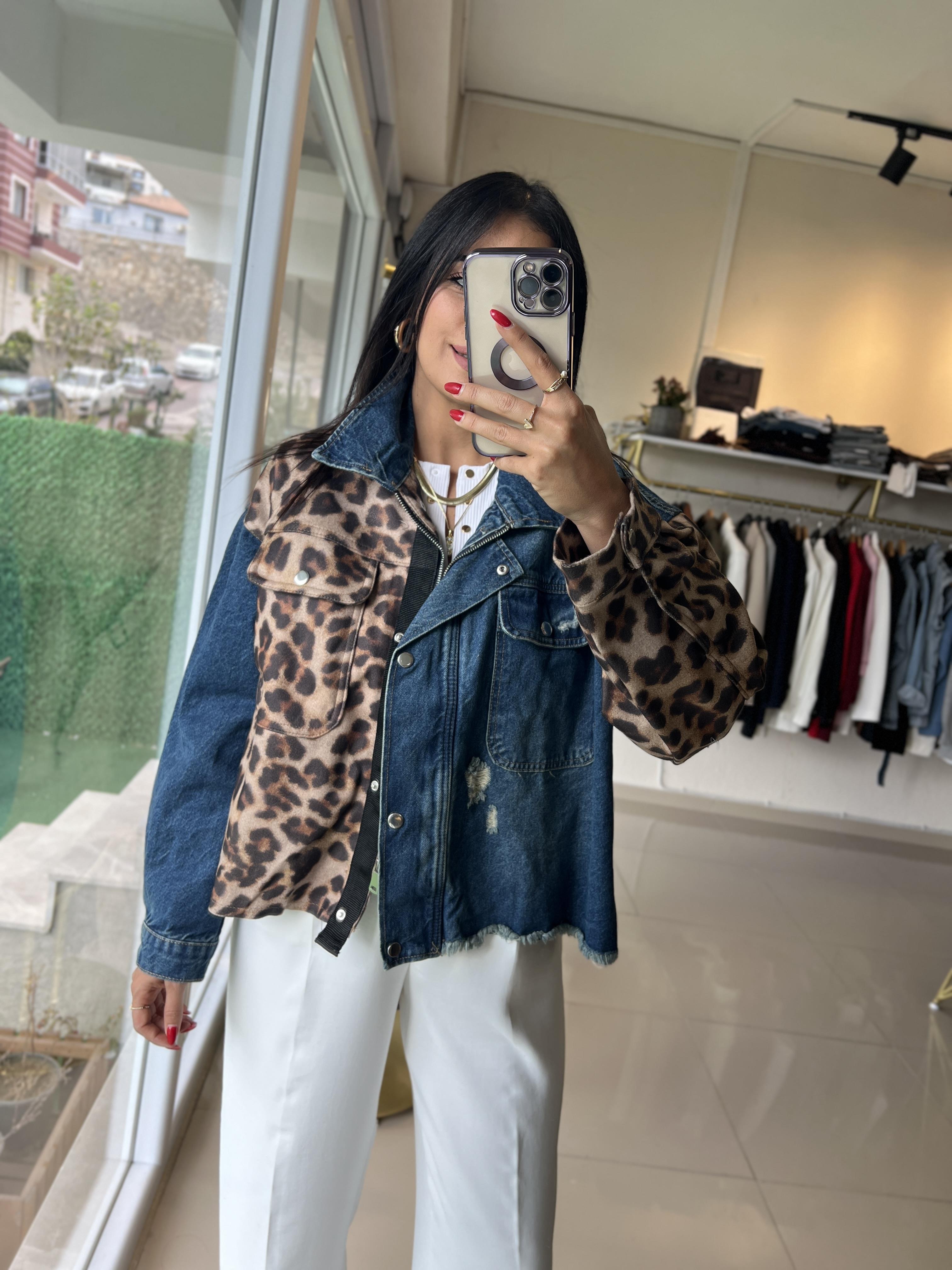 Leopar Desenli Jean Ceket