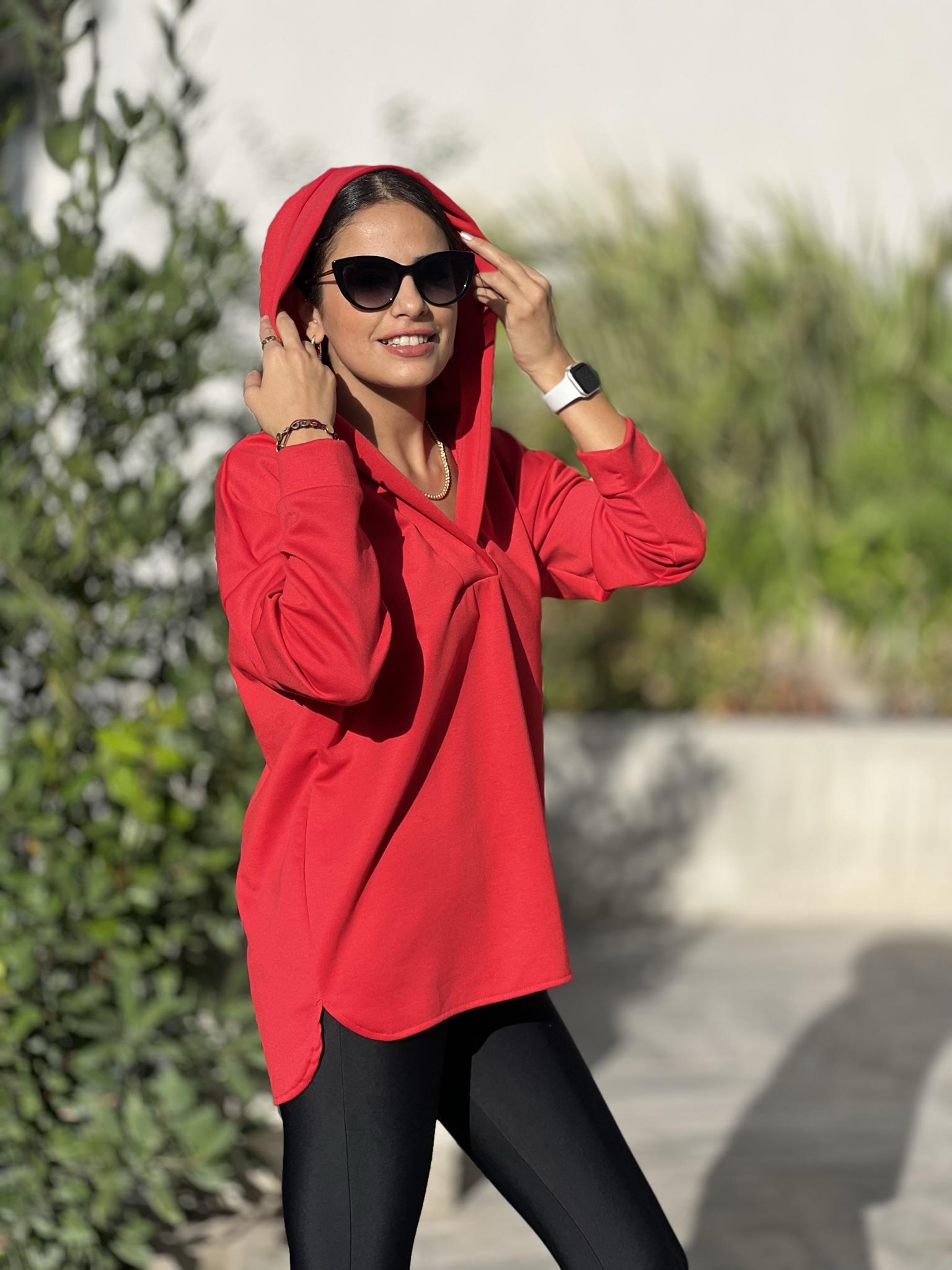 Modal Kapüşonlu Sweat Kırmızı