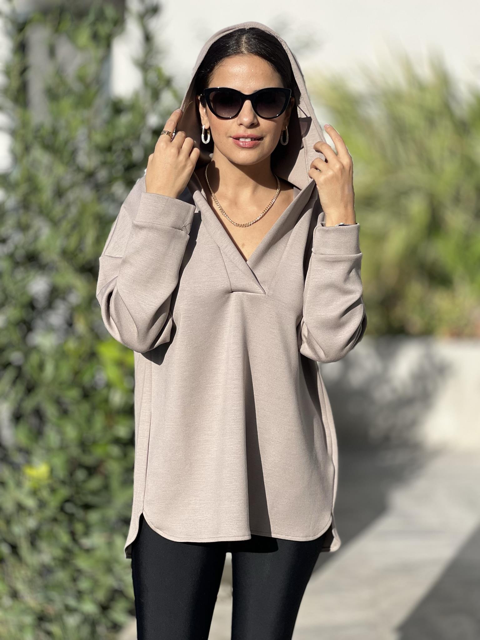 Modal Kapüşonlu Sweat Vizon