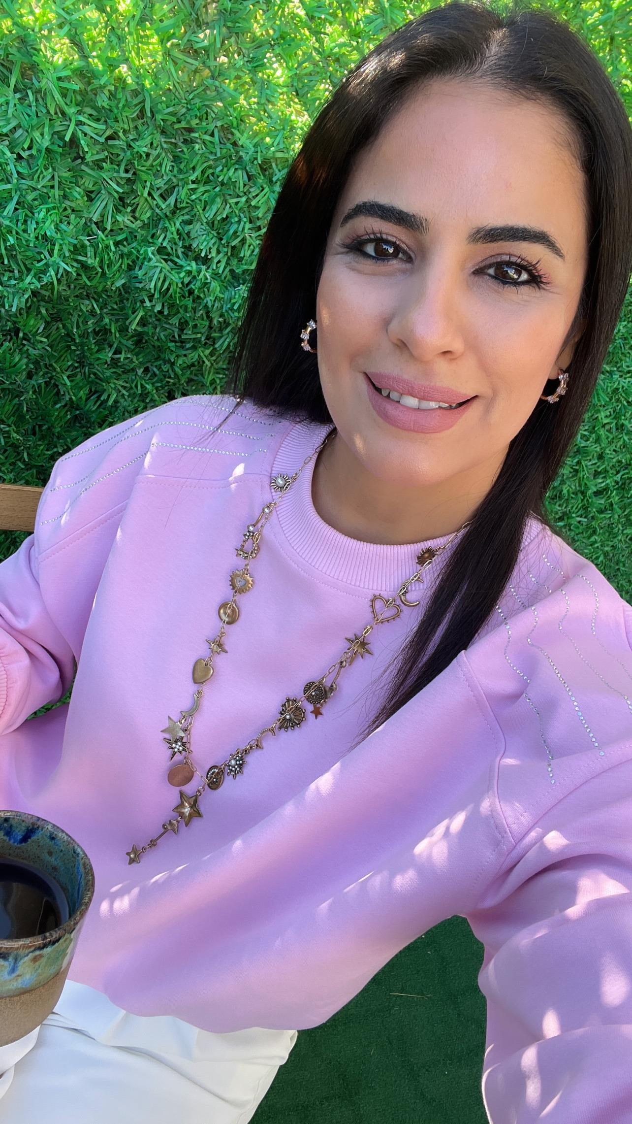OMUZLARI TAŞLI RİBANALI SWEAT PEMBE 1071