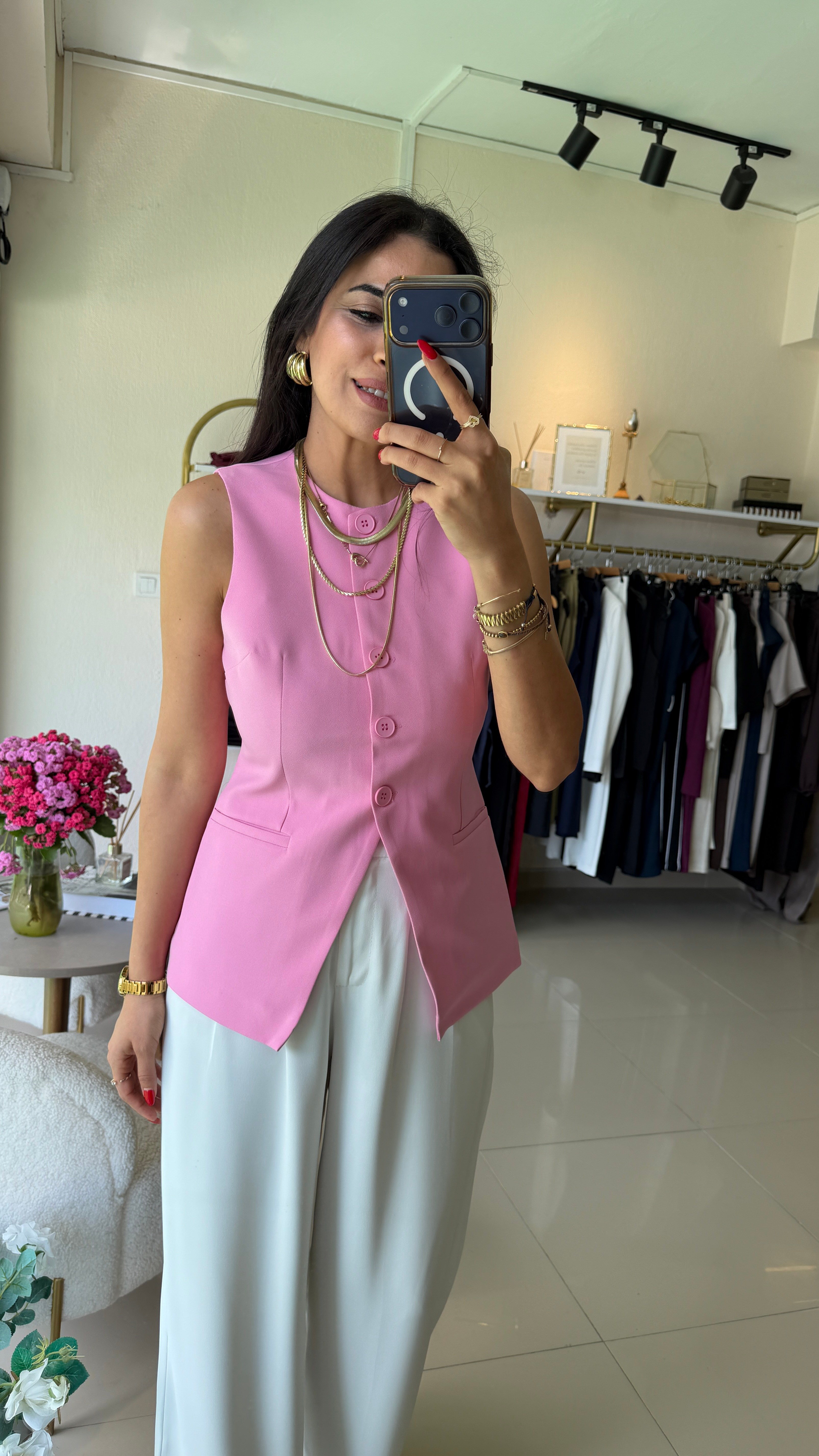 ÖNÜ DÜĞMELİ YELEK BEBE PEMBE