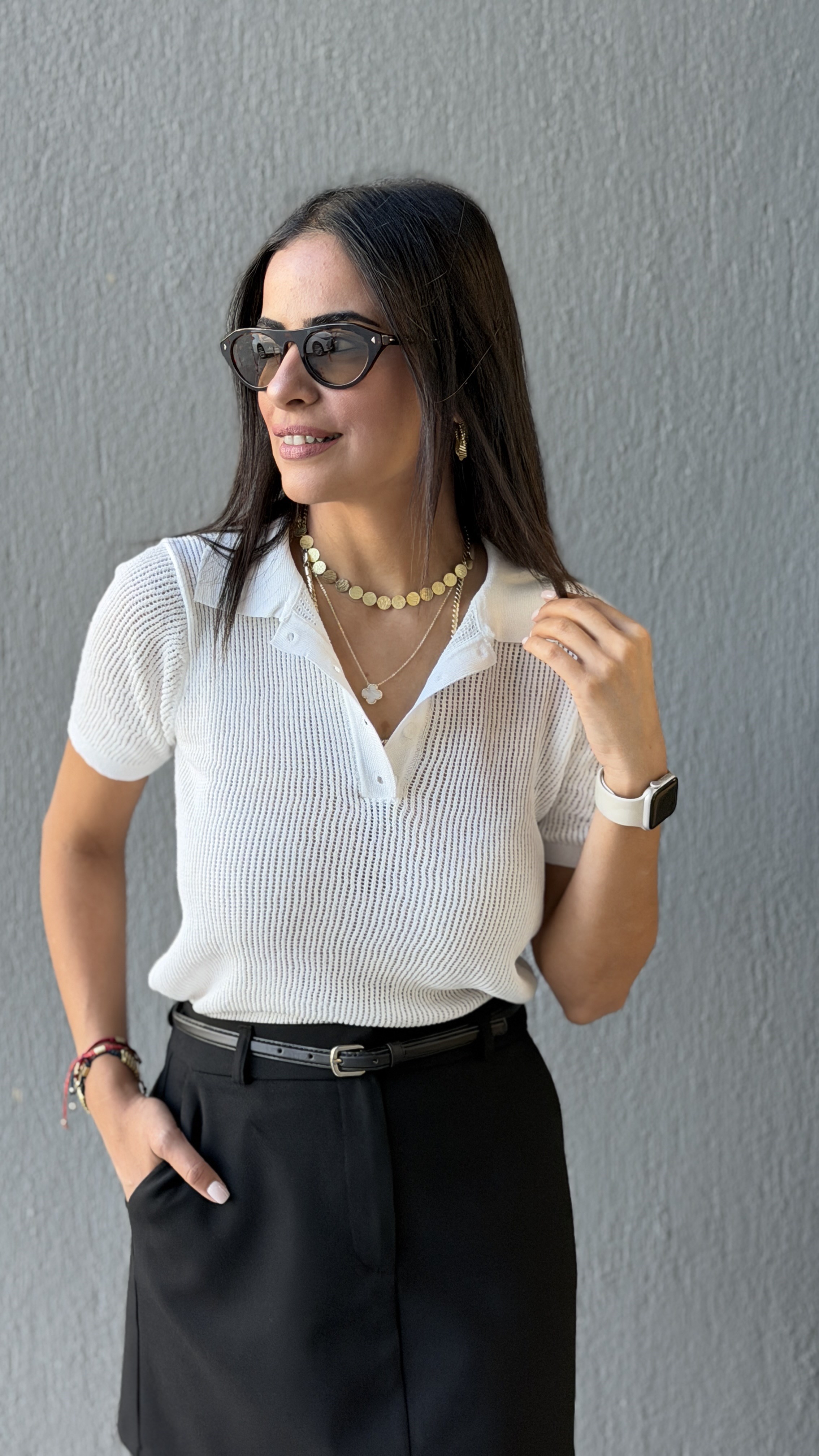 POLO YAKA AJURLU TRİKO BEYAZ