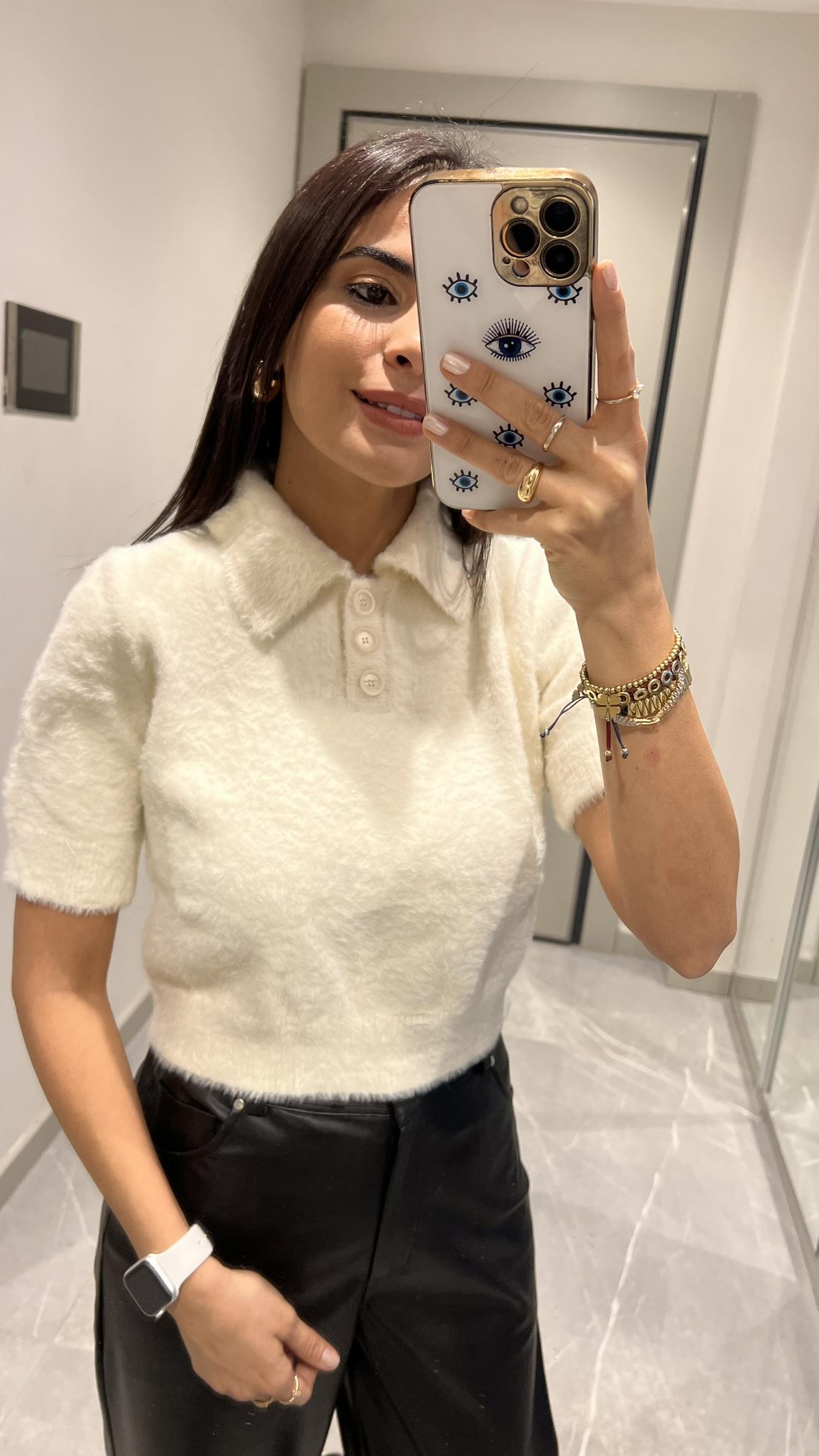 POLO YAKA YUMUŞAK DOKULU KAZAK BEBE KREM