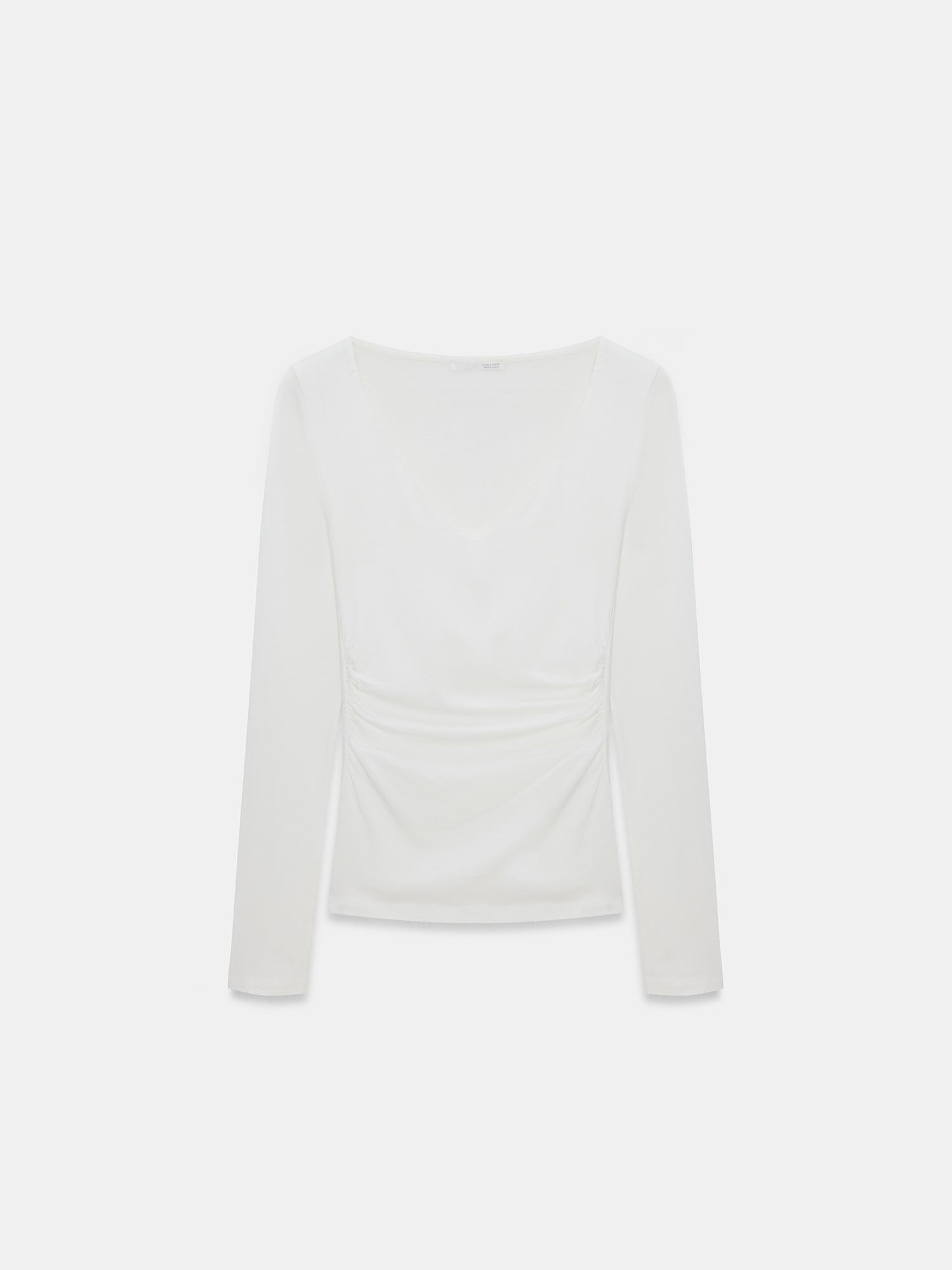 V Yaka Büzgülü Top Ekru