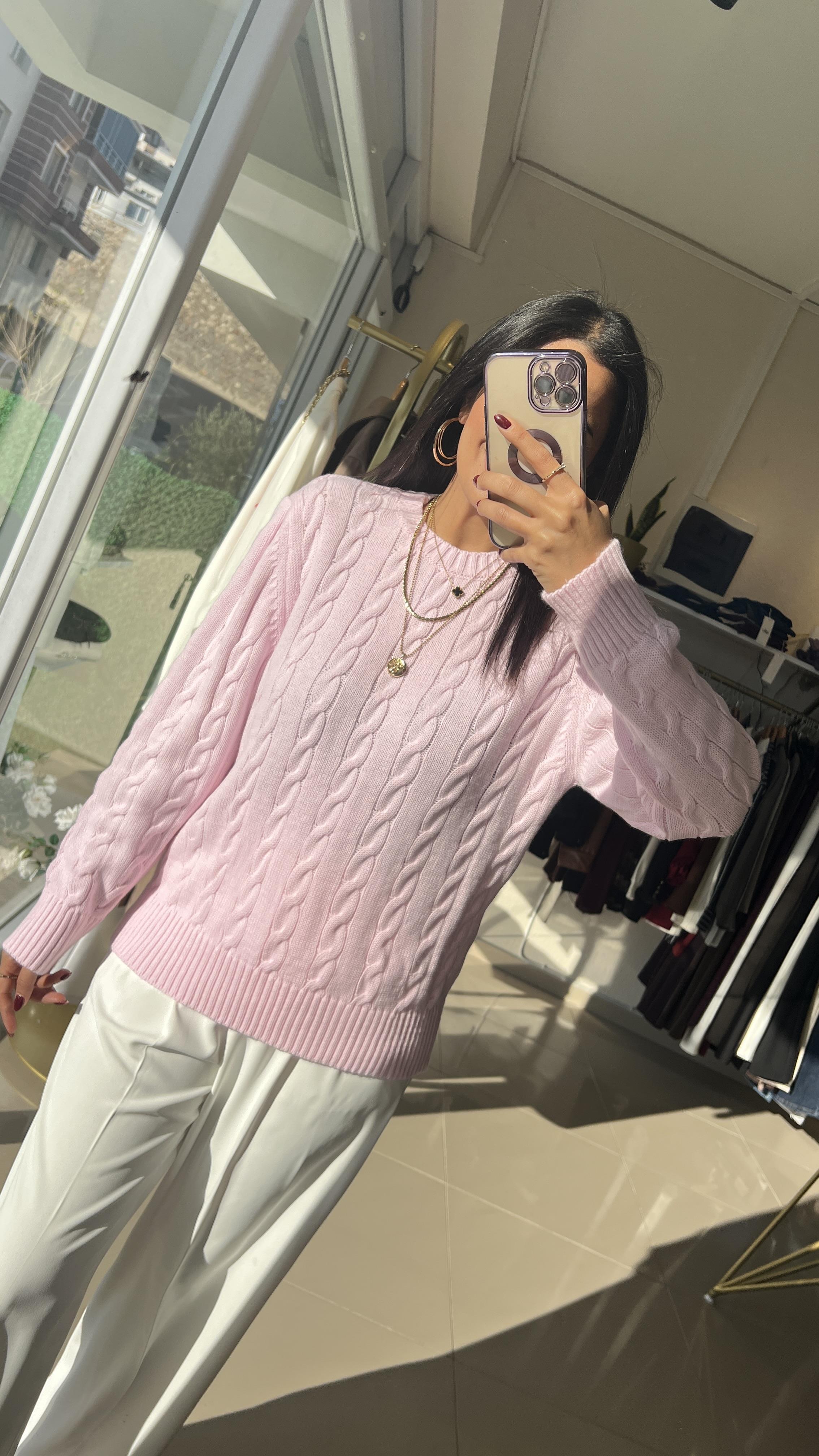 ZR MODEL SAÇ ÖRGÜ KAZAK PEMBE