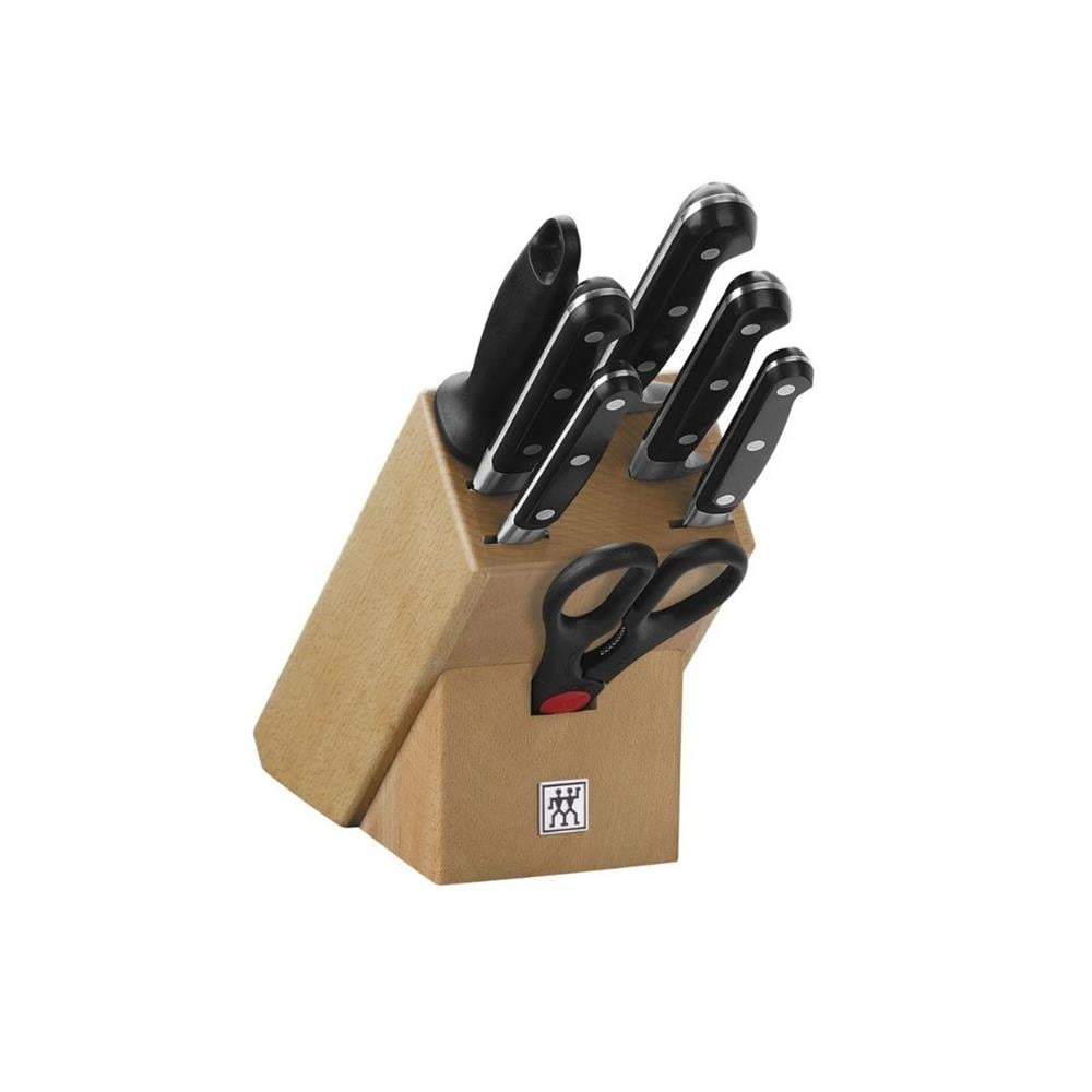 8 Parça Blok Bıçak Seti - Doğal Ahşap Bloklu