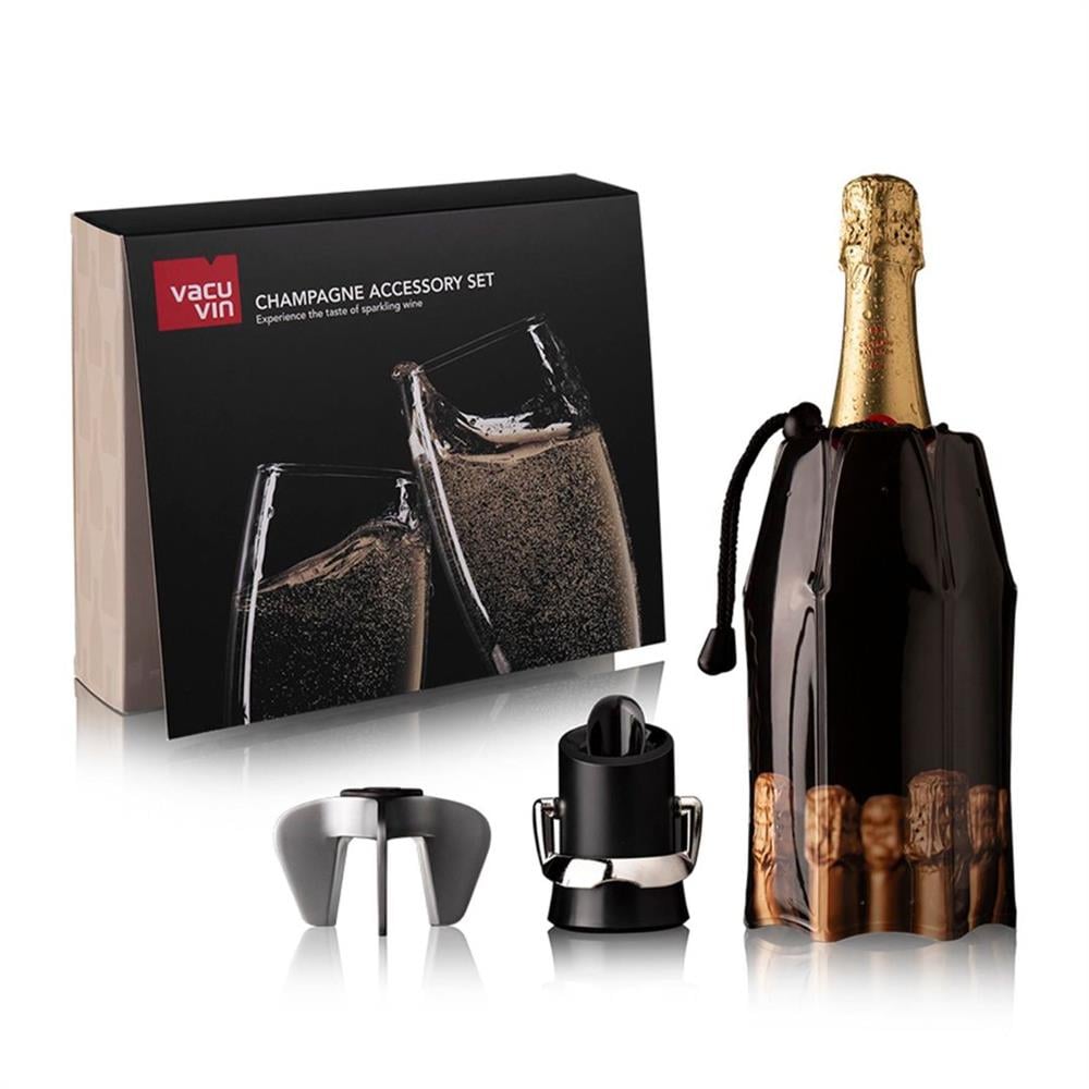 Vacu Vin Şampanya Aksesuar Seti (Şampanya Açacağı, Soğutucu, Servis & Stopper), Kutulu