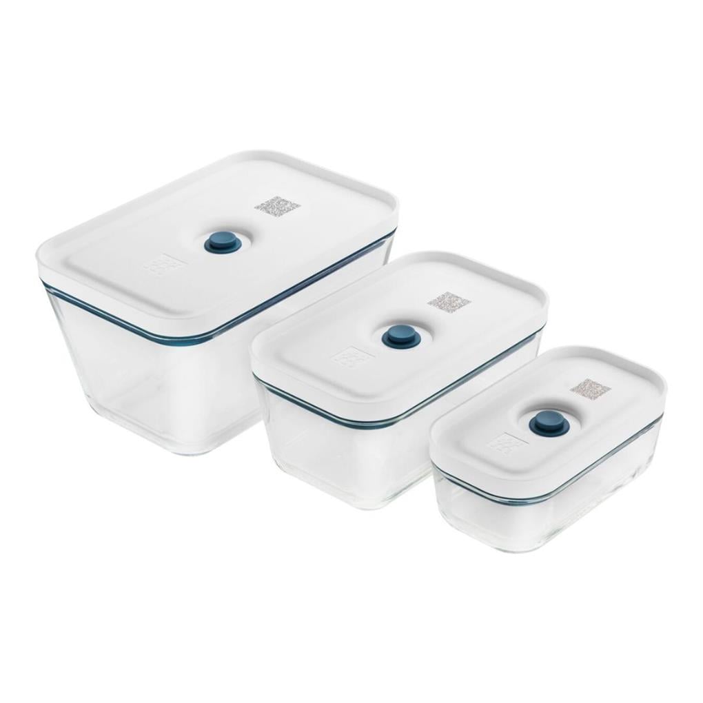 ZWILLING Fresh & Save Vakumlu Saklama Kabı Seti, S/M/L / 3-parça, Borosilikat Cam, Akdeniz Mavisi