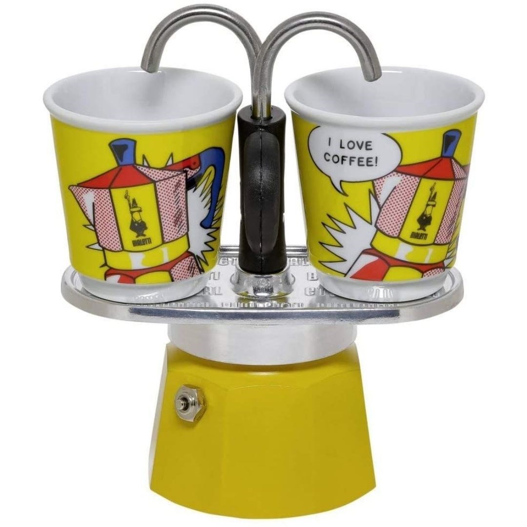 Bialetti Lichtenstein Mini Express Moka Pot 2 Cup + 2 Fincan Sarı