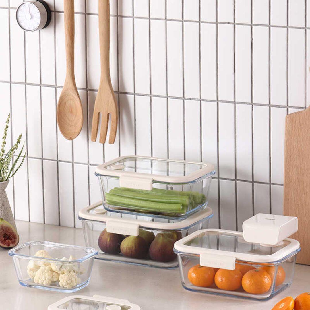 Fika Glace Vakumlu Cam Saklama Kabı 1200 ML.Bej