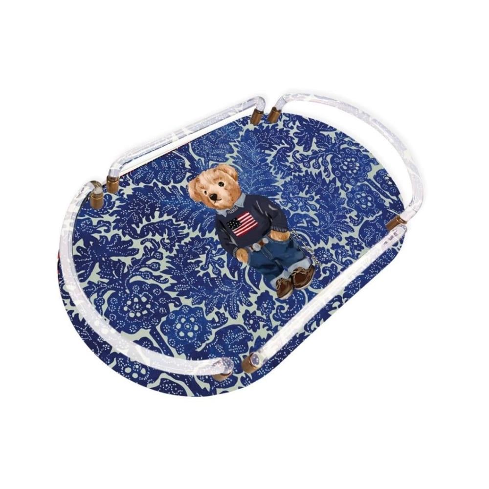 LACİVERT BEYAZ TEDDY BEAR OVAL PLEKSİ TEPSİ