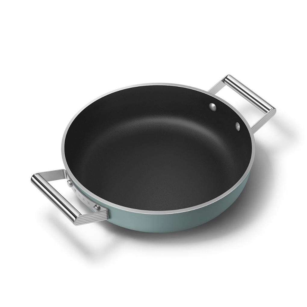 Smeg 50's Style Retro DPF2812EGM Yapışmaz Seramik Derin Sote Tenceresi 28 cm - Mat Zümrüt Yeşili