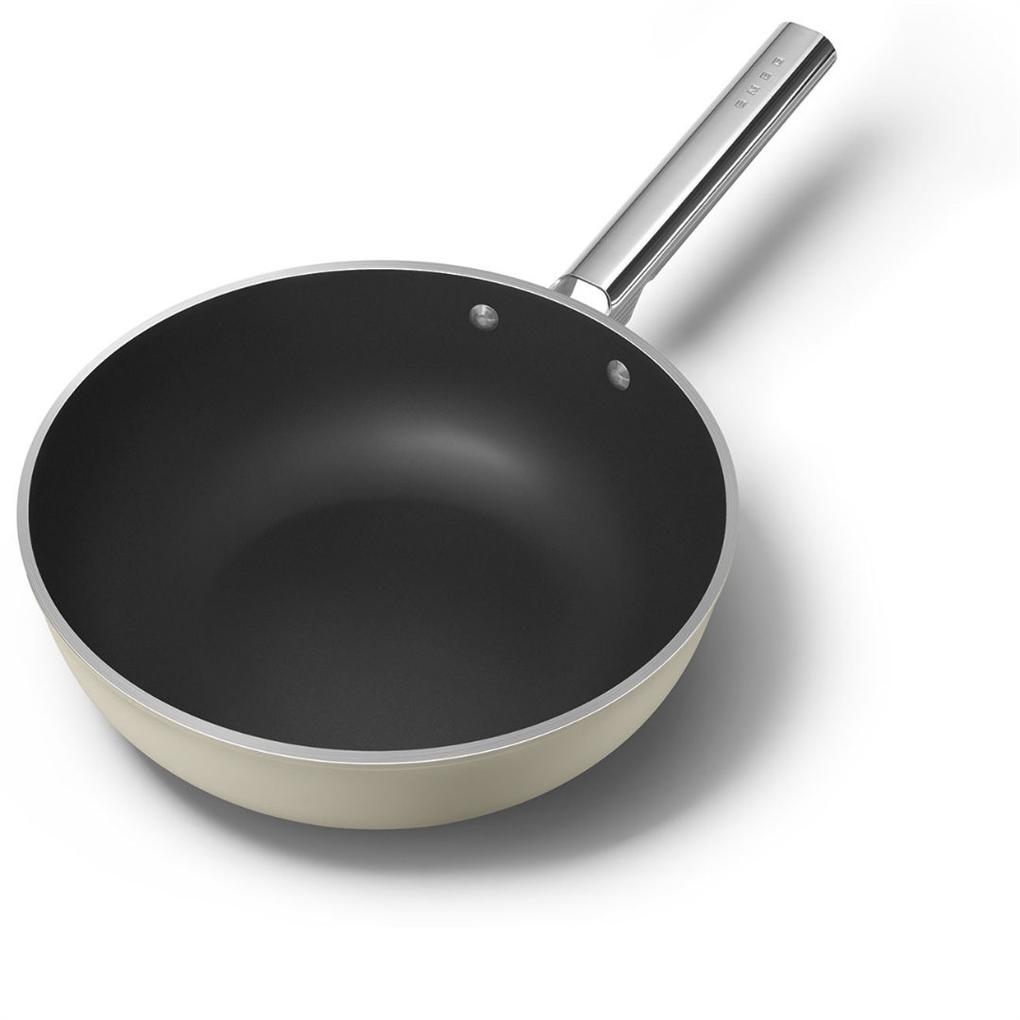 Smeg 50's Style Retro WOF3002CRM Yapışmaz Seramik Wok Tava 30 cm - Mat Krem