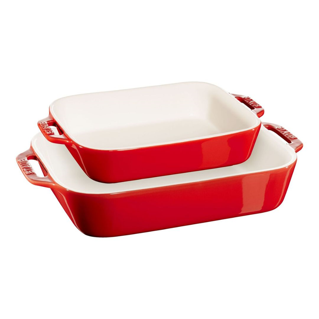 Staub Ceramique Dikdörtgen Fırın Kabı Seti - 2 Parça, 20x16 cm & 27x20 cm, Kırmızı