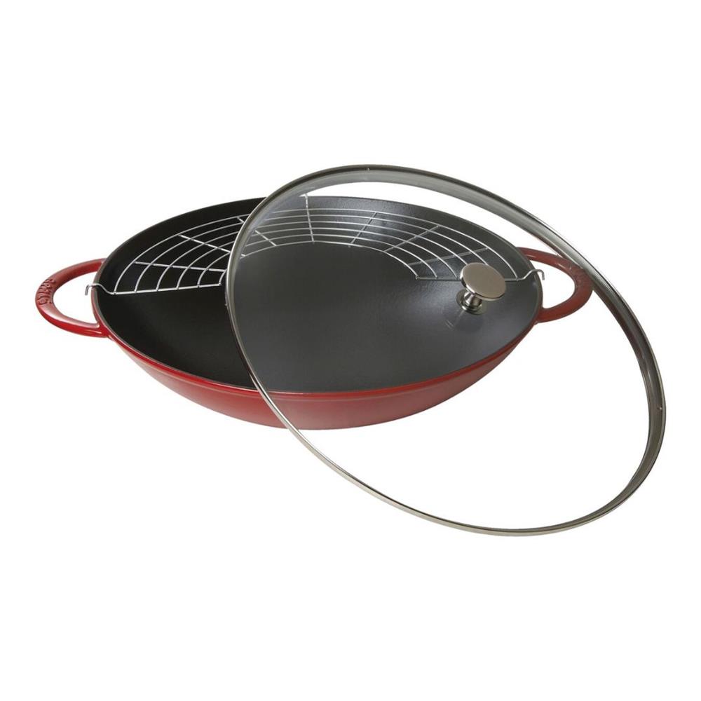 Staub Döküm Izgara Aparatlı Wok Tencere Kiraz 37 Cm
