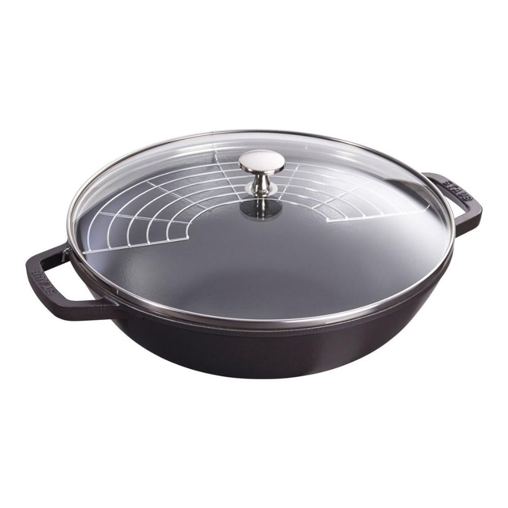 Staub La Cocotte Wok Tava Cam Kapaklı Döküm Demir Siyah 30 cm