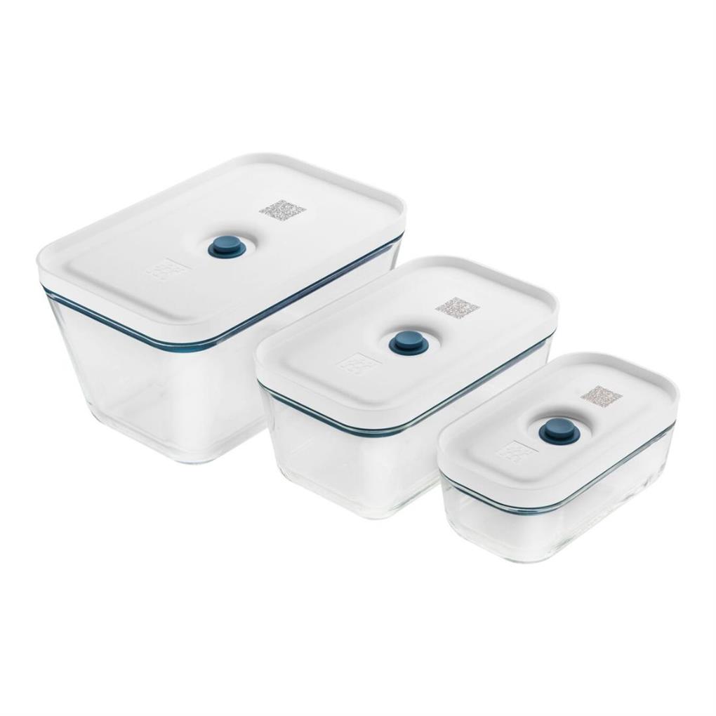 ZWILLING Fresh & Save Vakumlu Saklama Kabı Seti, S/M/L / 3-parça, Borosilikat Cam, Akdeniz Mavisi