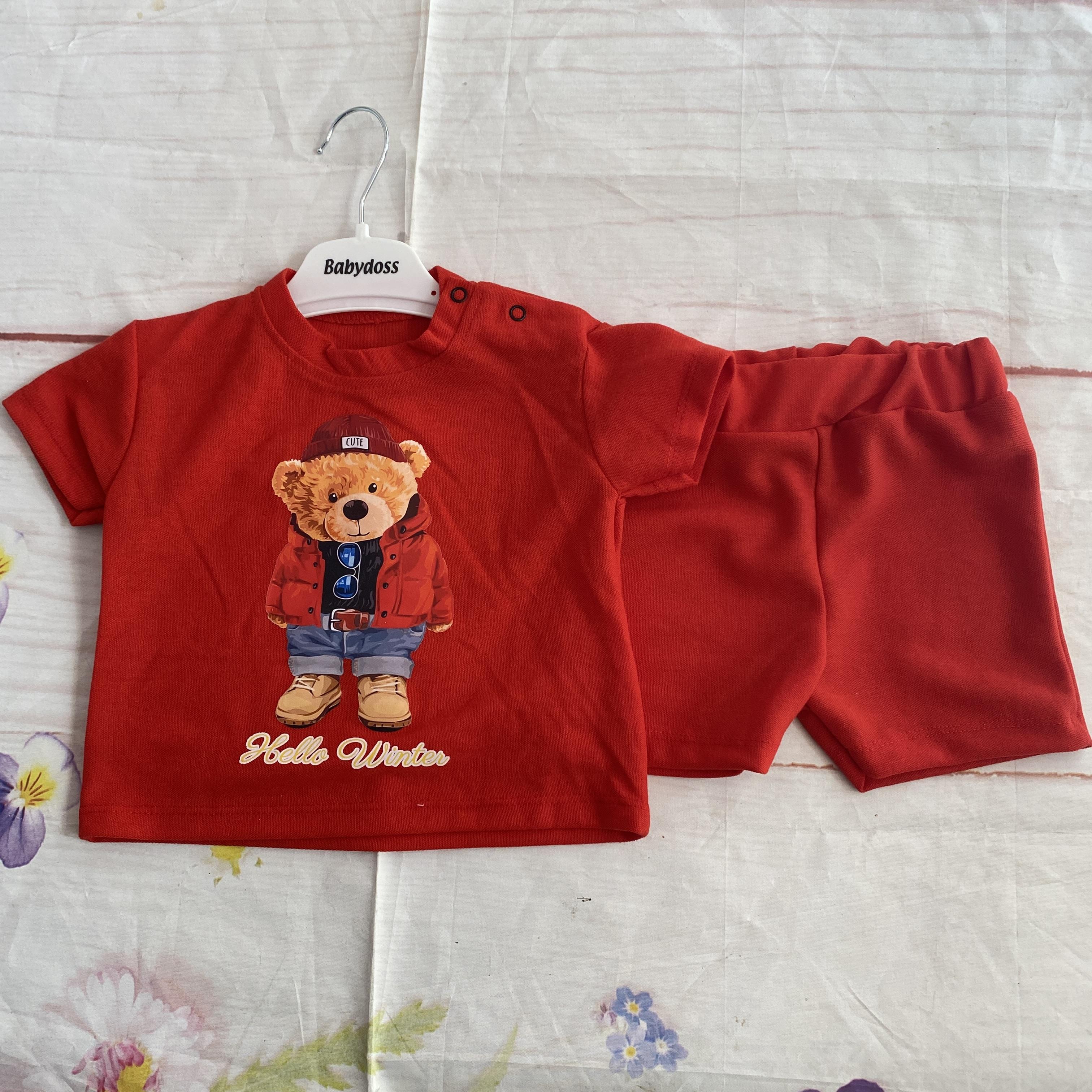 Ayıcık Baskılı Bebek Şort Takımı